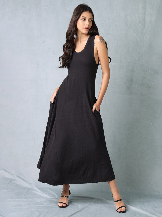 Women Black Flared Maxi Dress