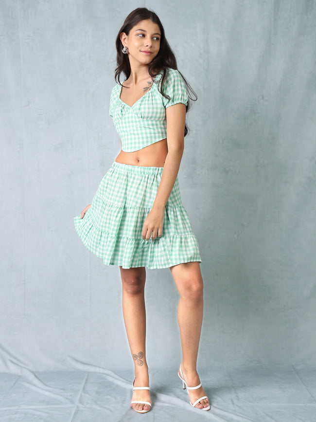 Women Light Green Checkered Co-ord Set