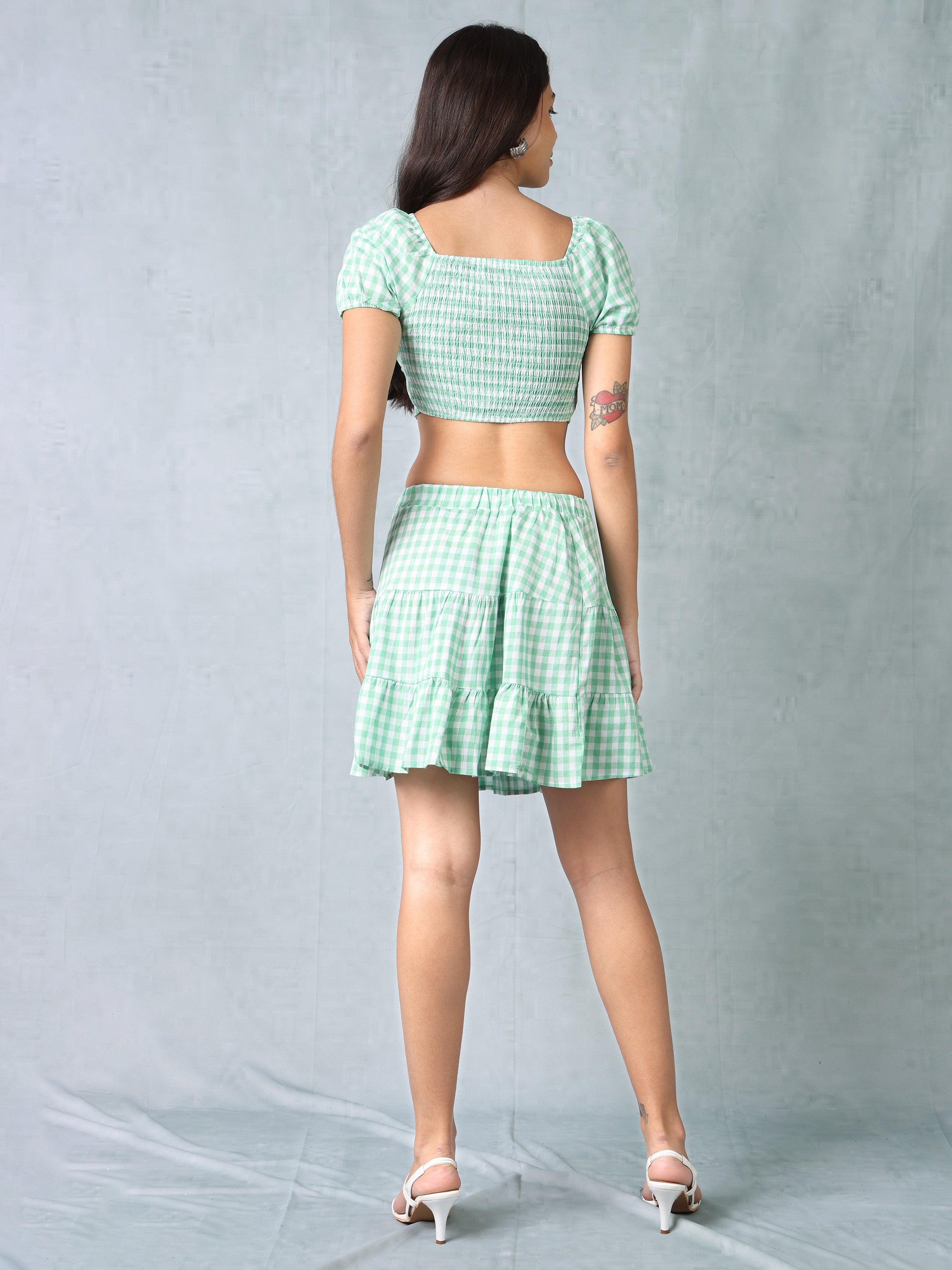 Women Light Green Checkered Co-ord Set