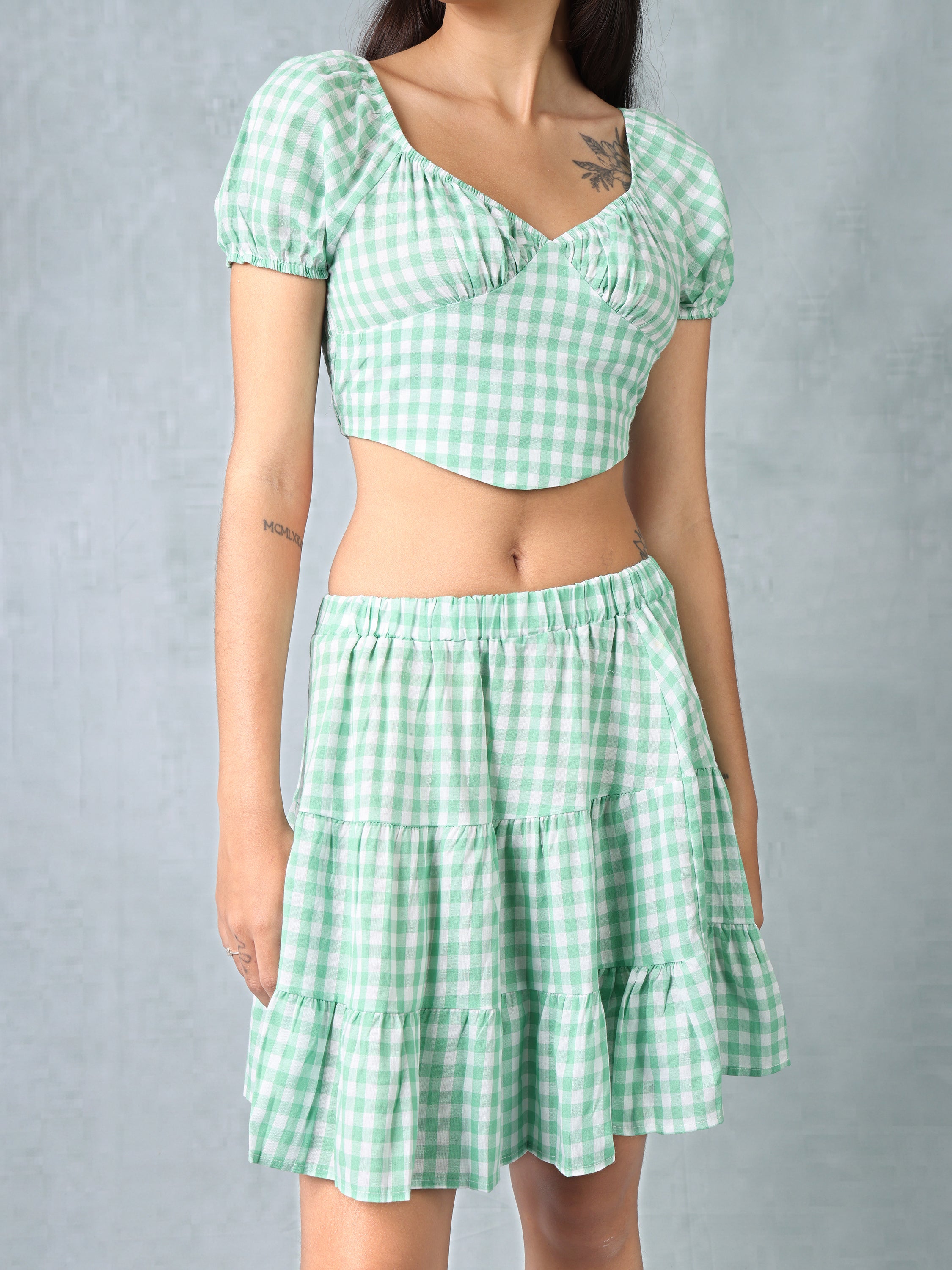 Women Light Green Checkered Co-ord Set