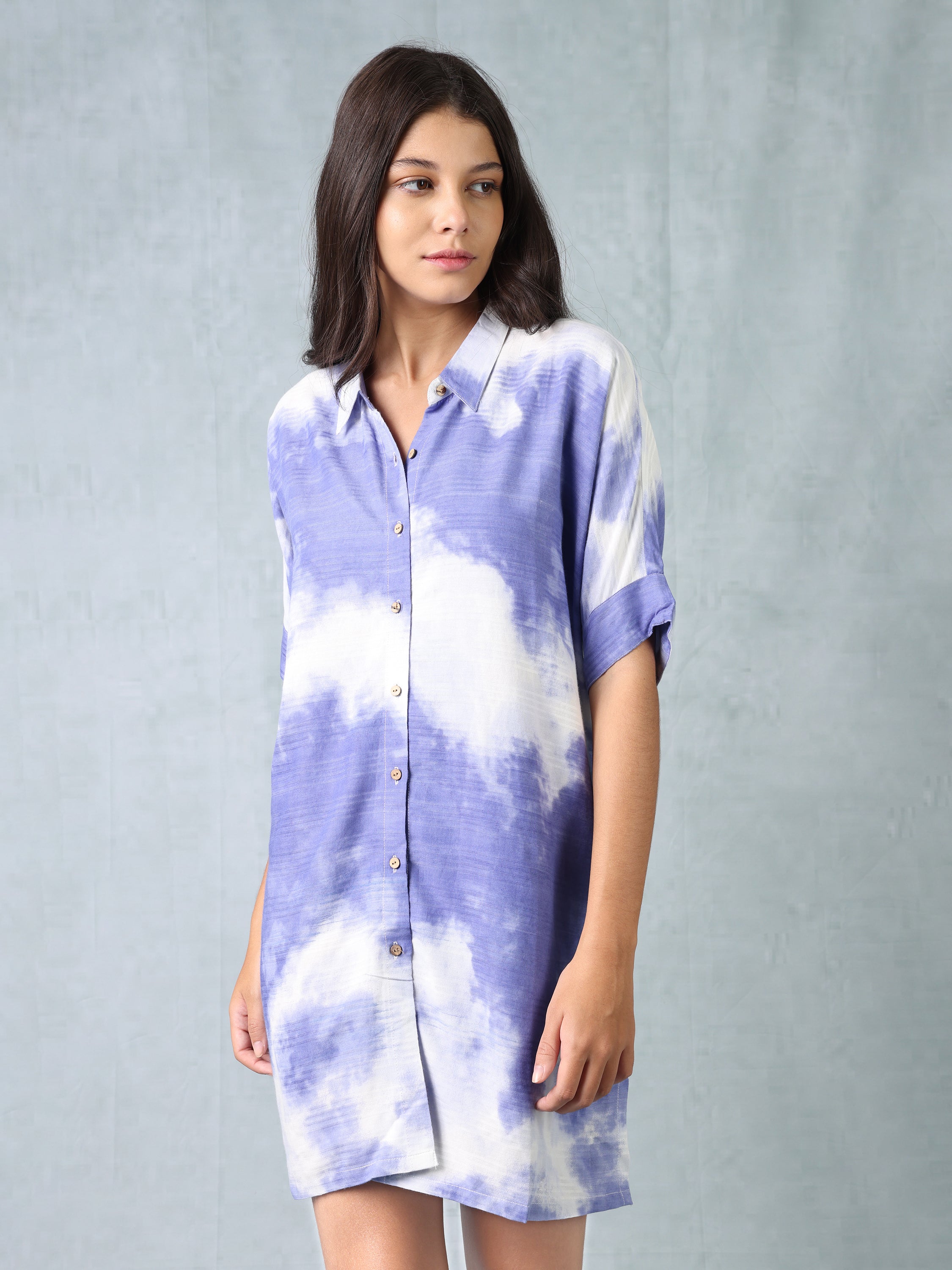 Women Blue Ombre Shirt Dress