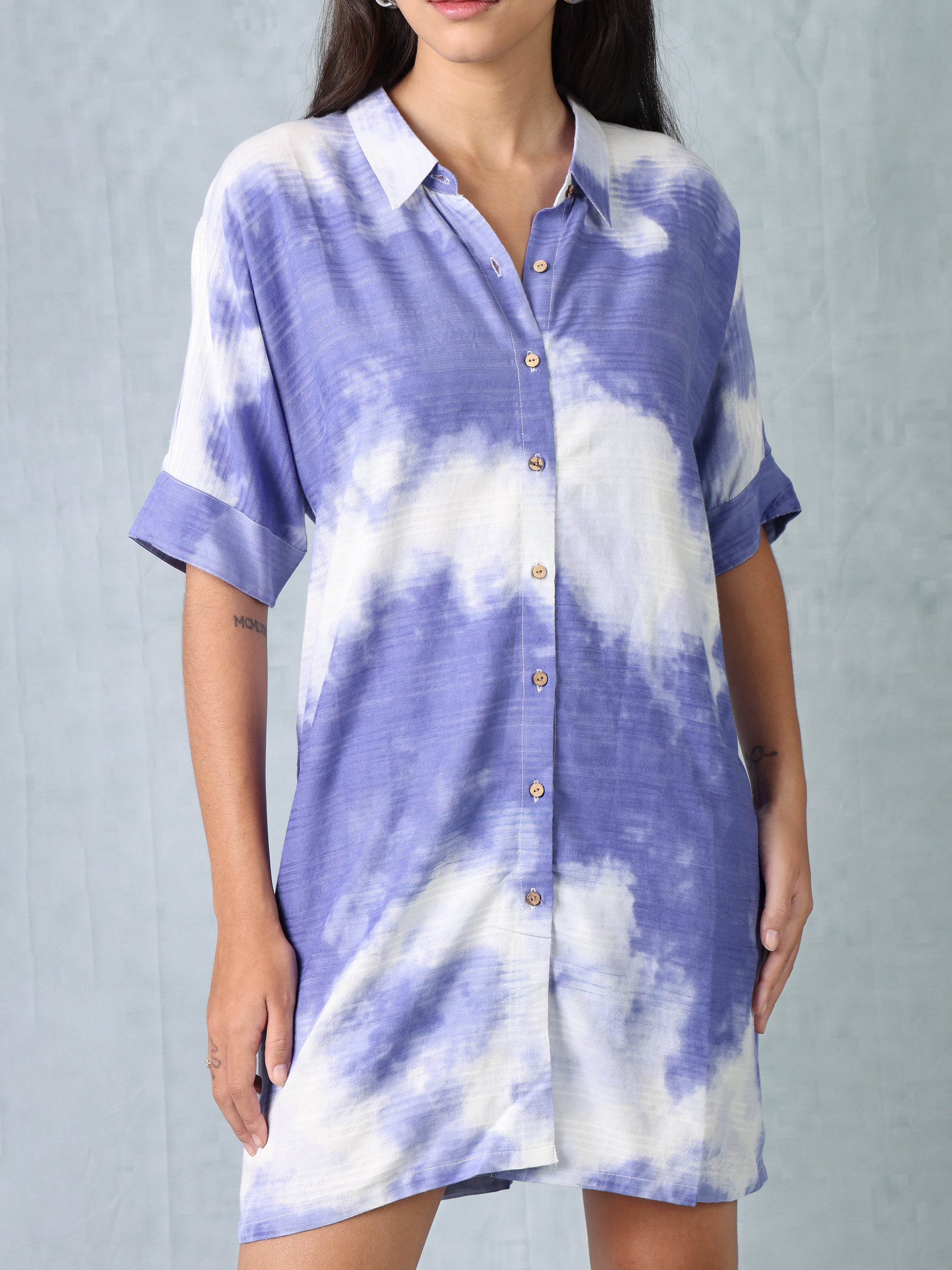 Women Blue Ombre Shirt Dress