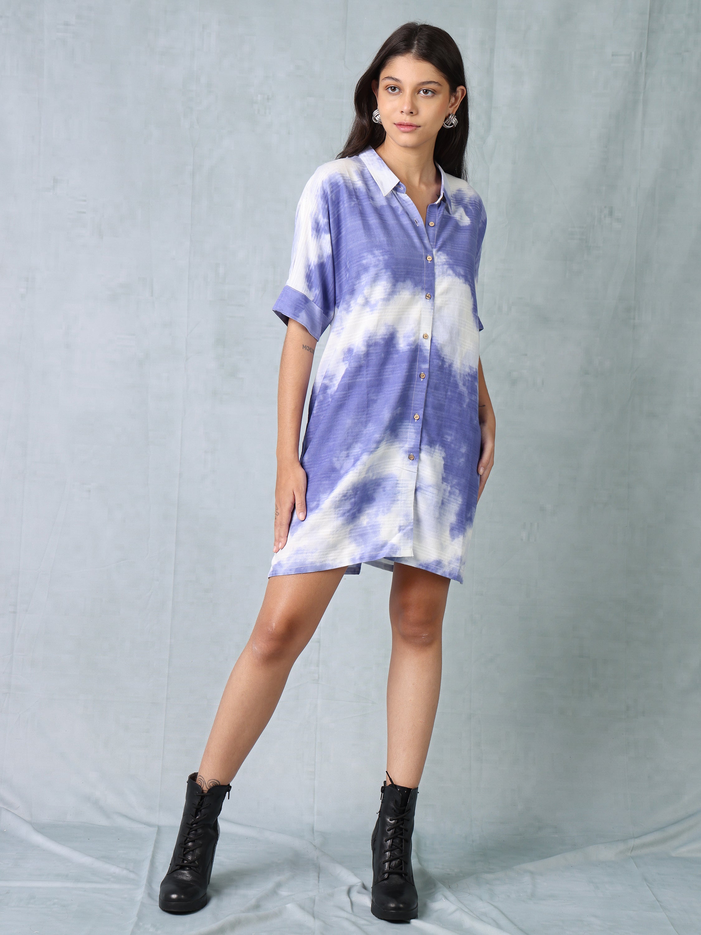 Women Blue Ombre Shirt Dress