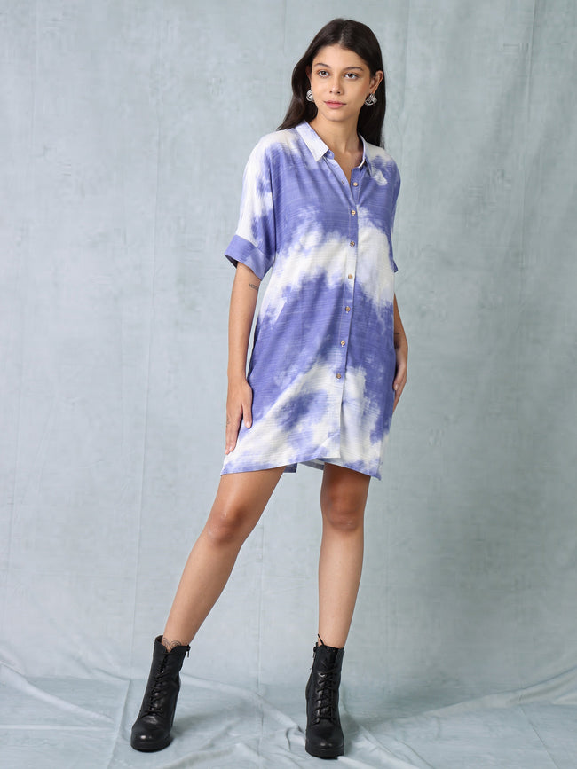 Women Blue Ombre Shirt Dress