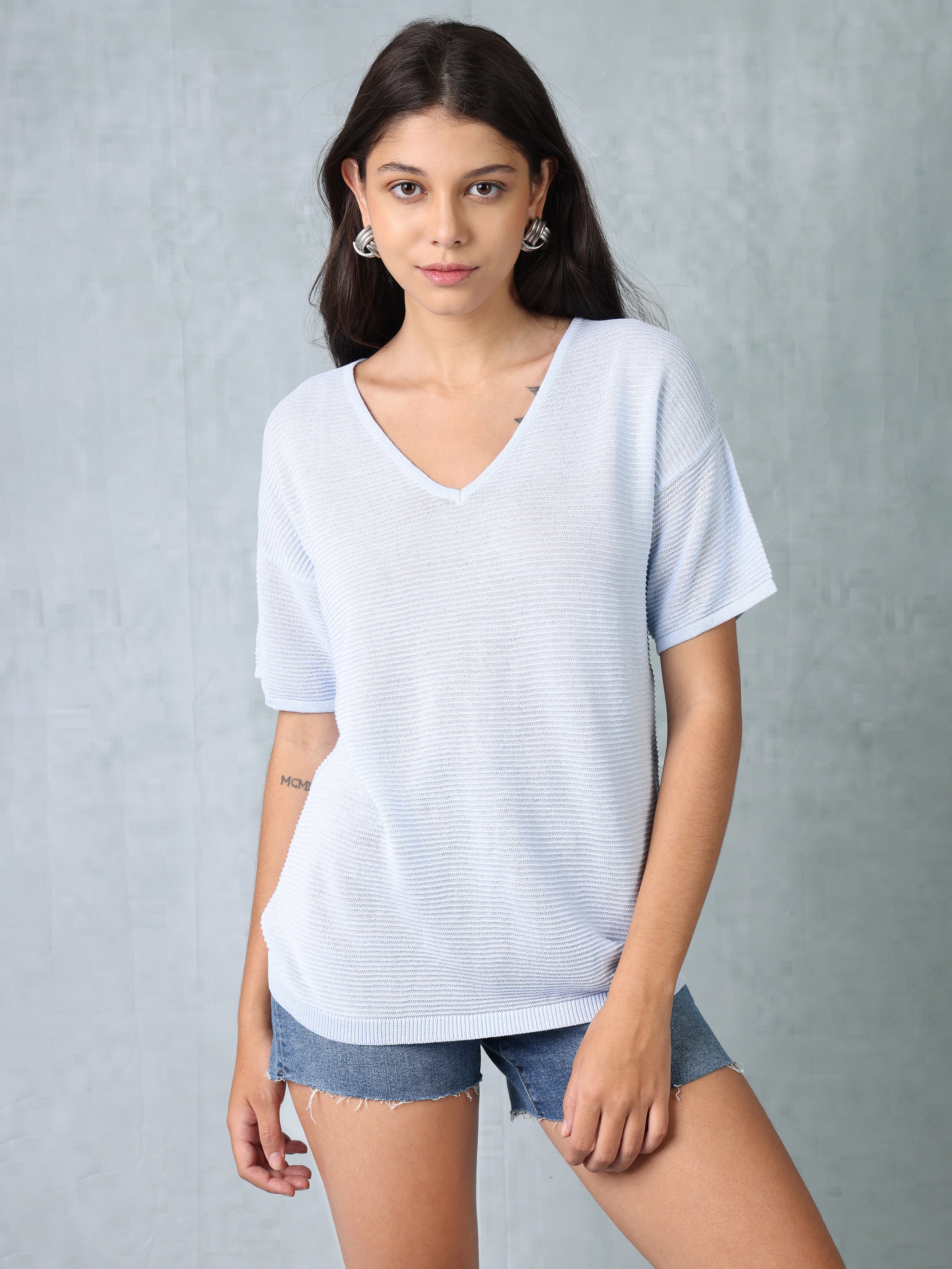 Women Blue Knitted Top