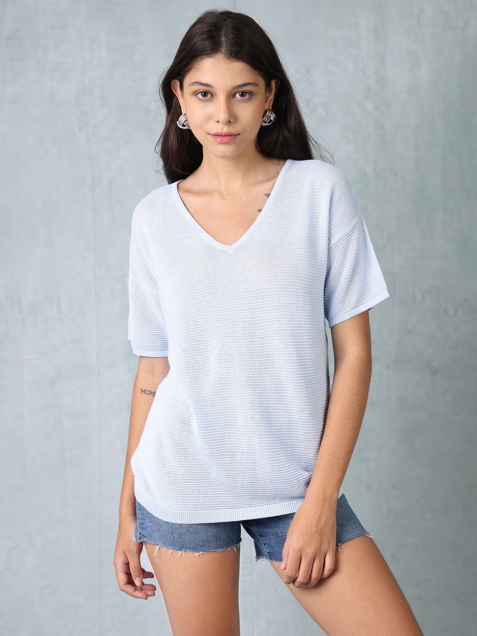 Women Blue Knitted Top
