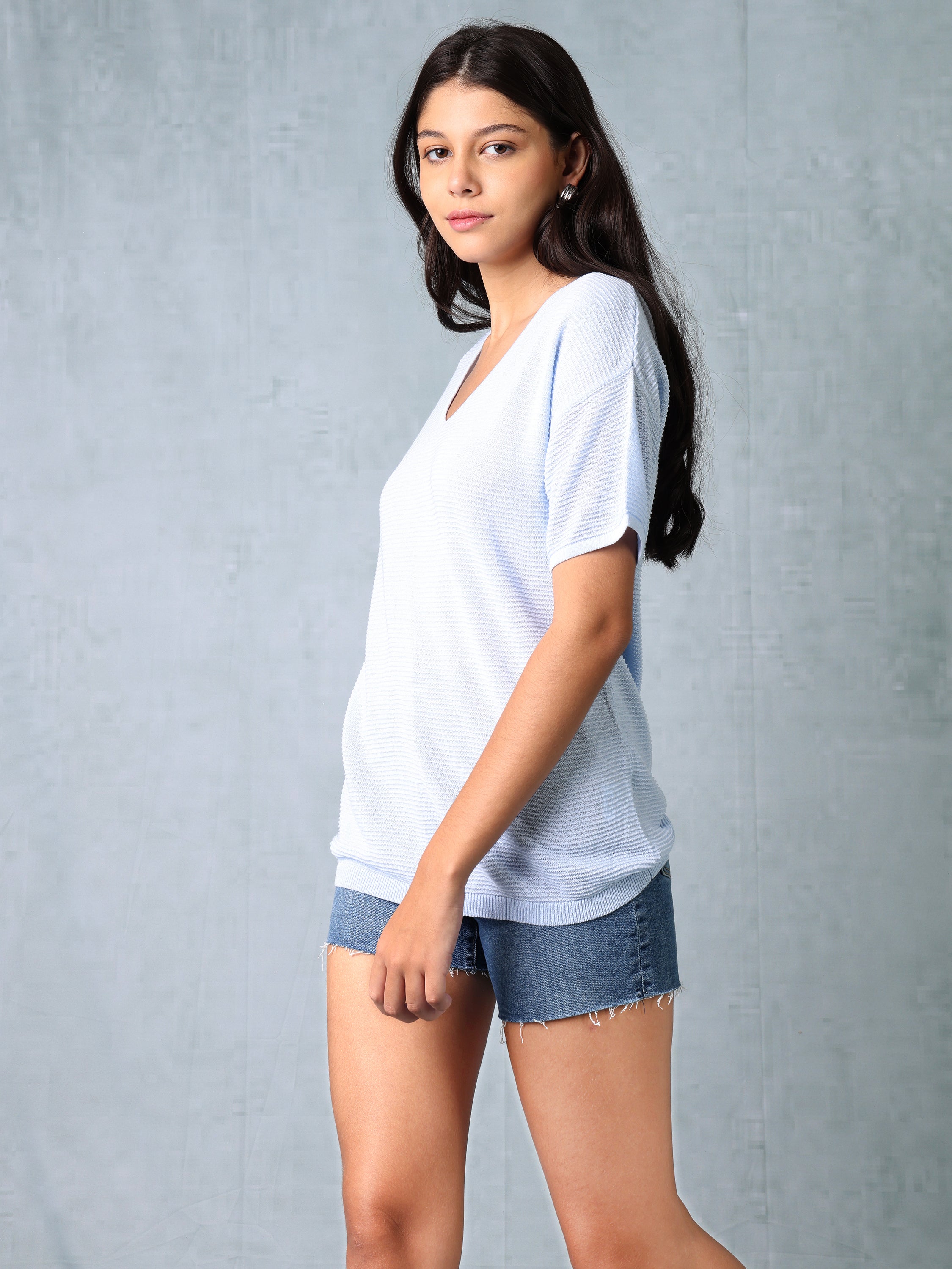Women Blue Knitted Top