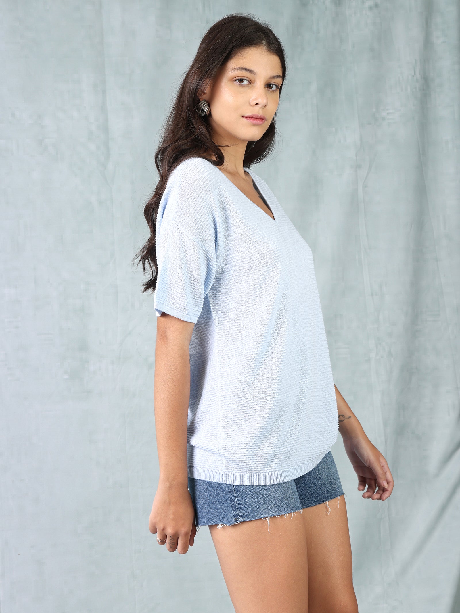 Women Blue Knitted Top