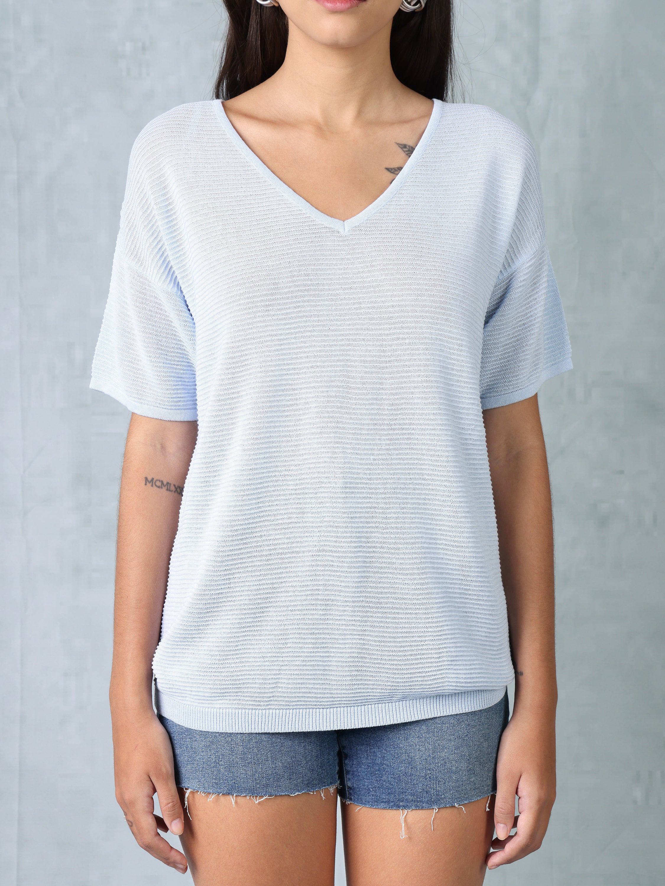 Women Blue Knitted Top