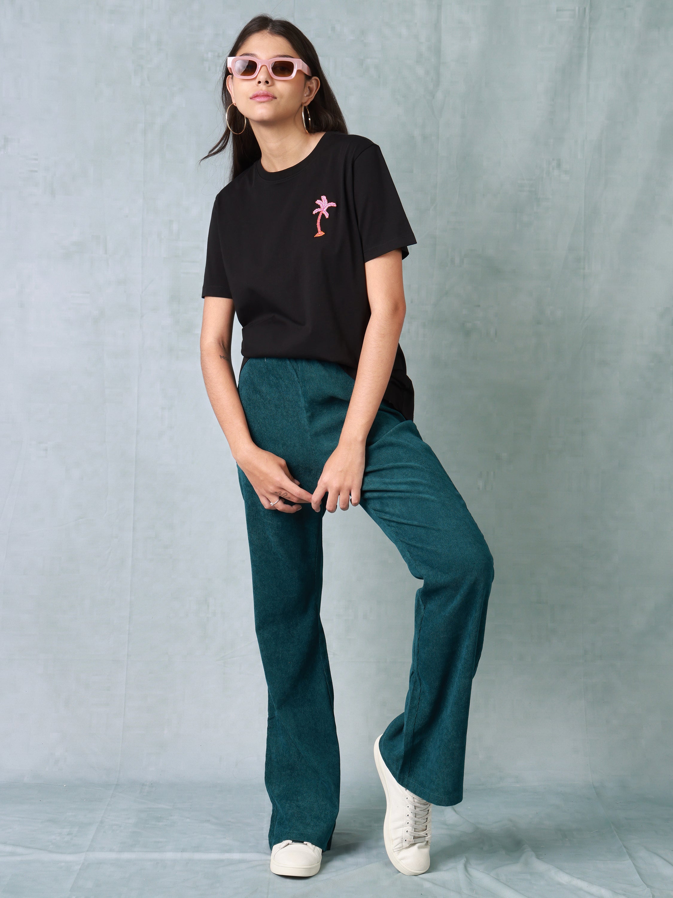 Women Green Corduroy Bootcut Trouser