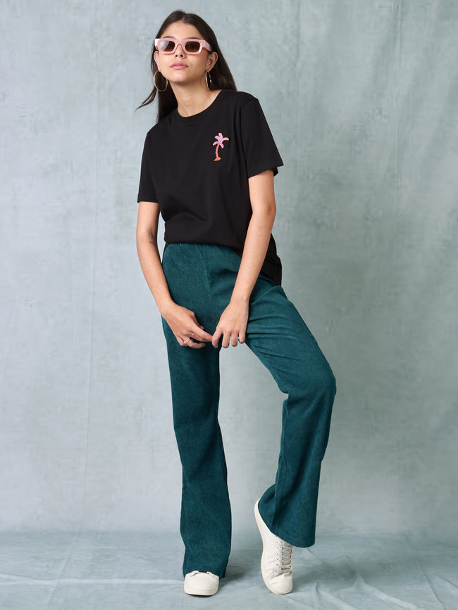Women Green Corduroy Bootcut Trouser