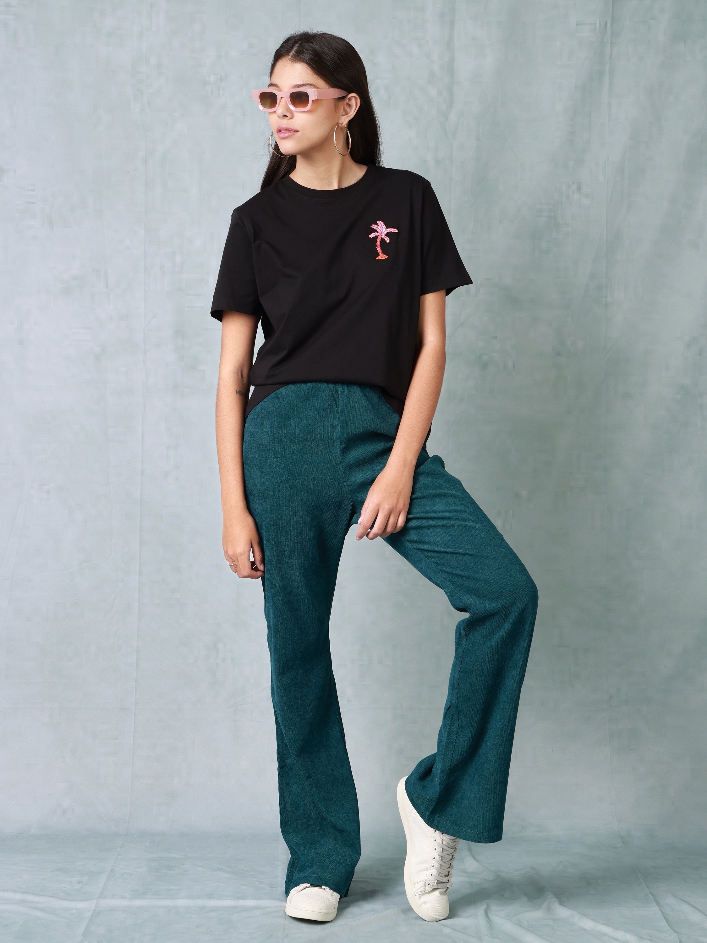 Women Green Corduroy Bootcut Trouser