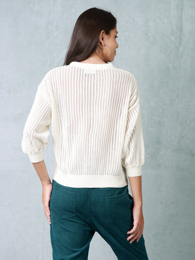 Women Cream Knitted Crop Top