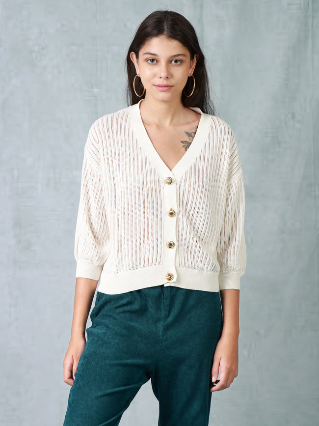 Women Cream Knitted Crop Top