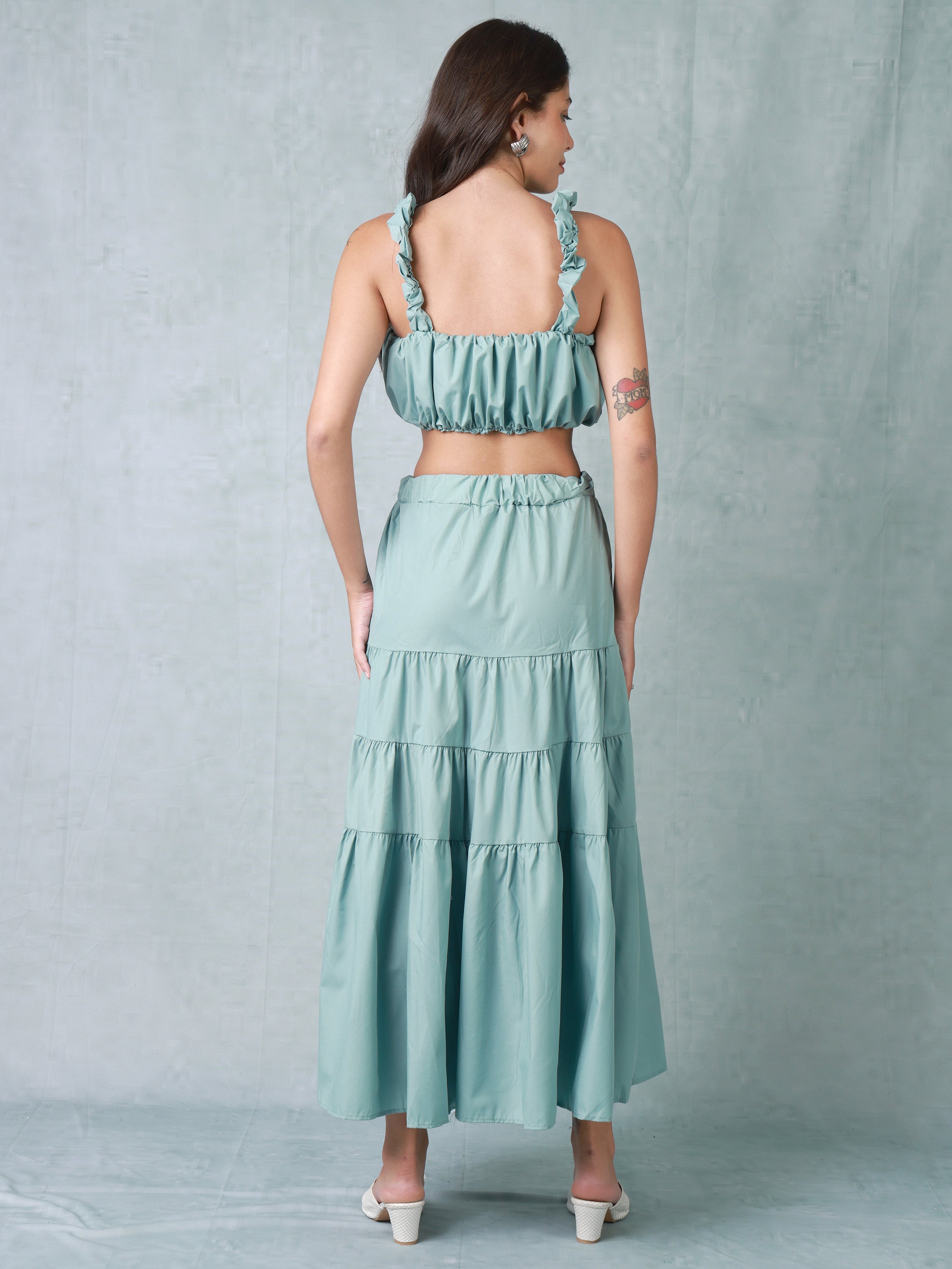 Women Turquoise Fit and Flare Co-ord Set