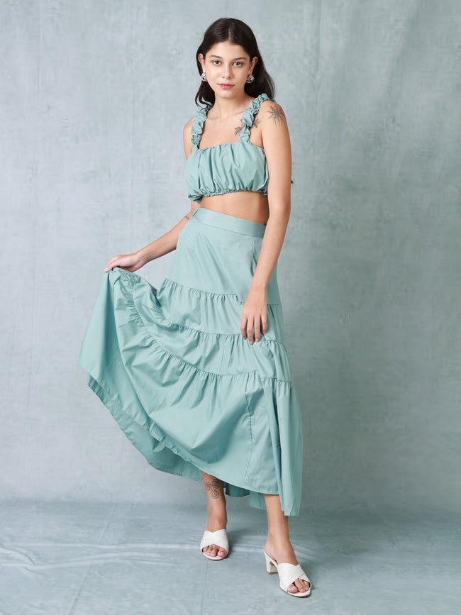 Women Turquoise Fit and Flare Co-ord Set