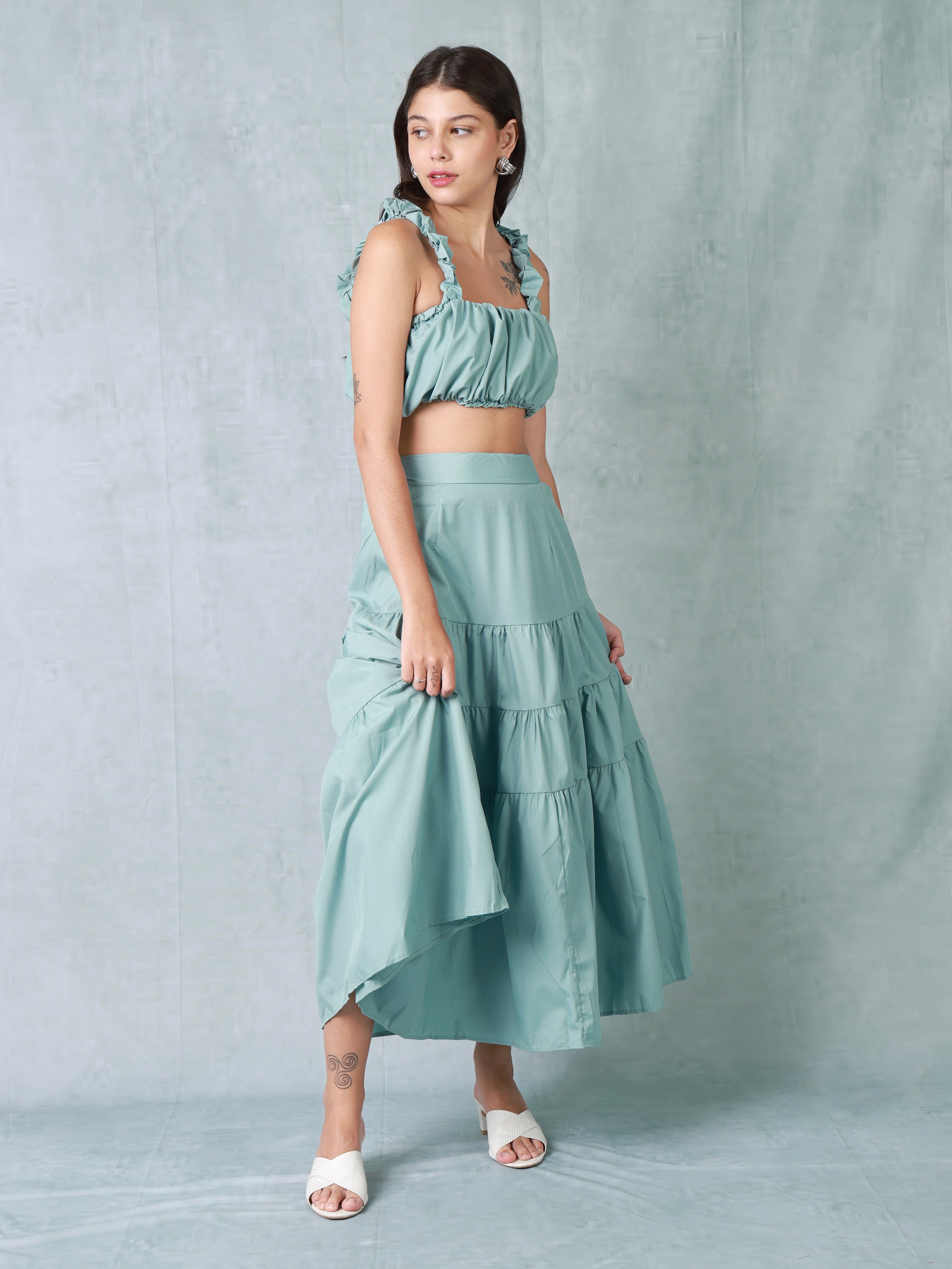 Women Turquoise Fit and Flare Co-ord Set