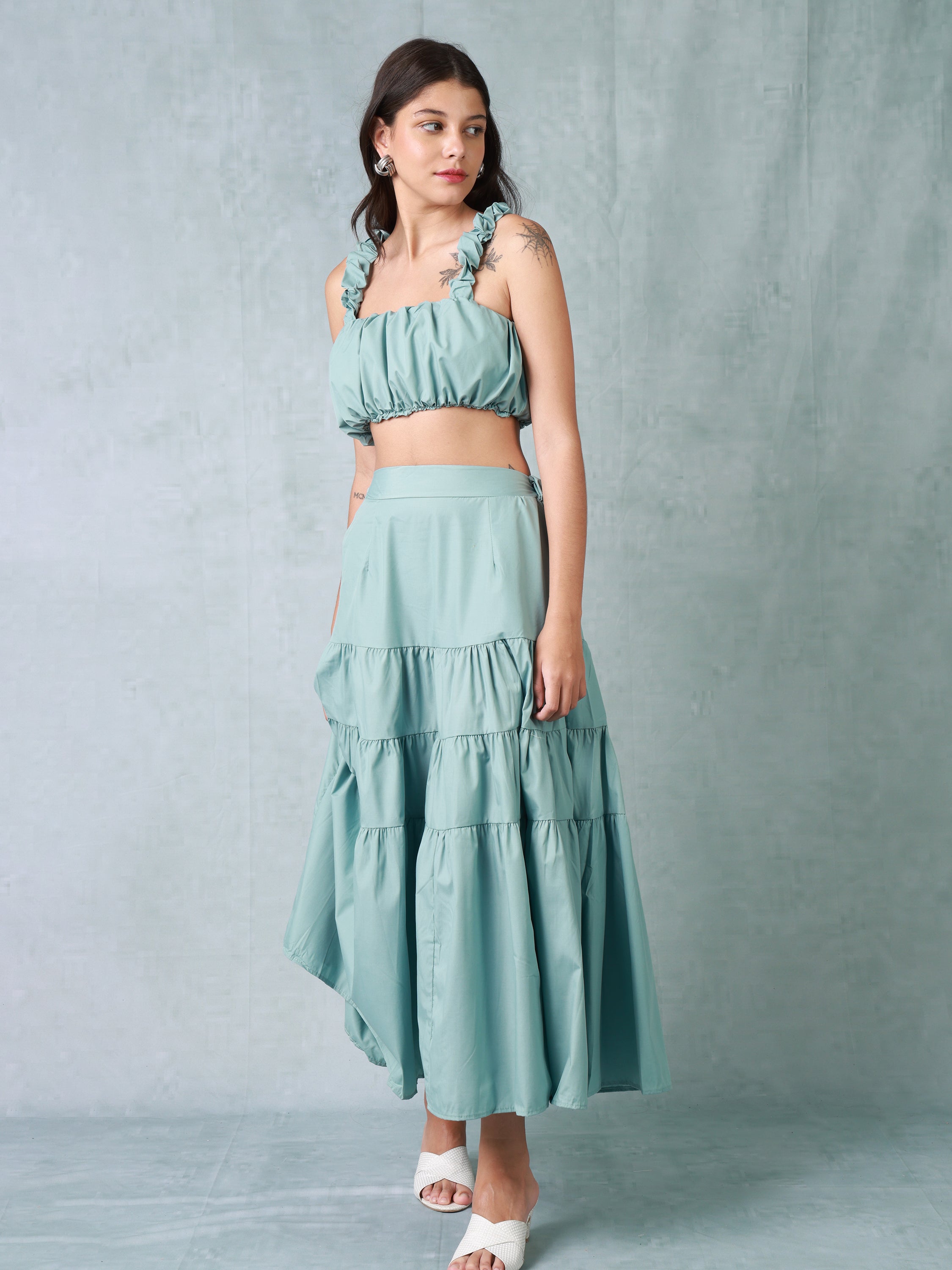 Women Turquoise Fit and Flare Co-ord Set