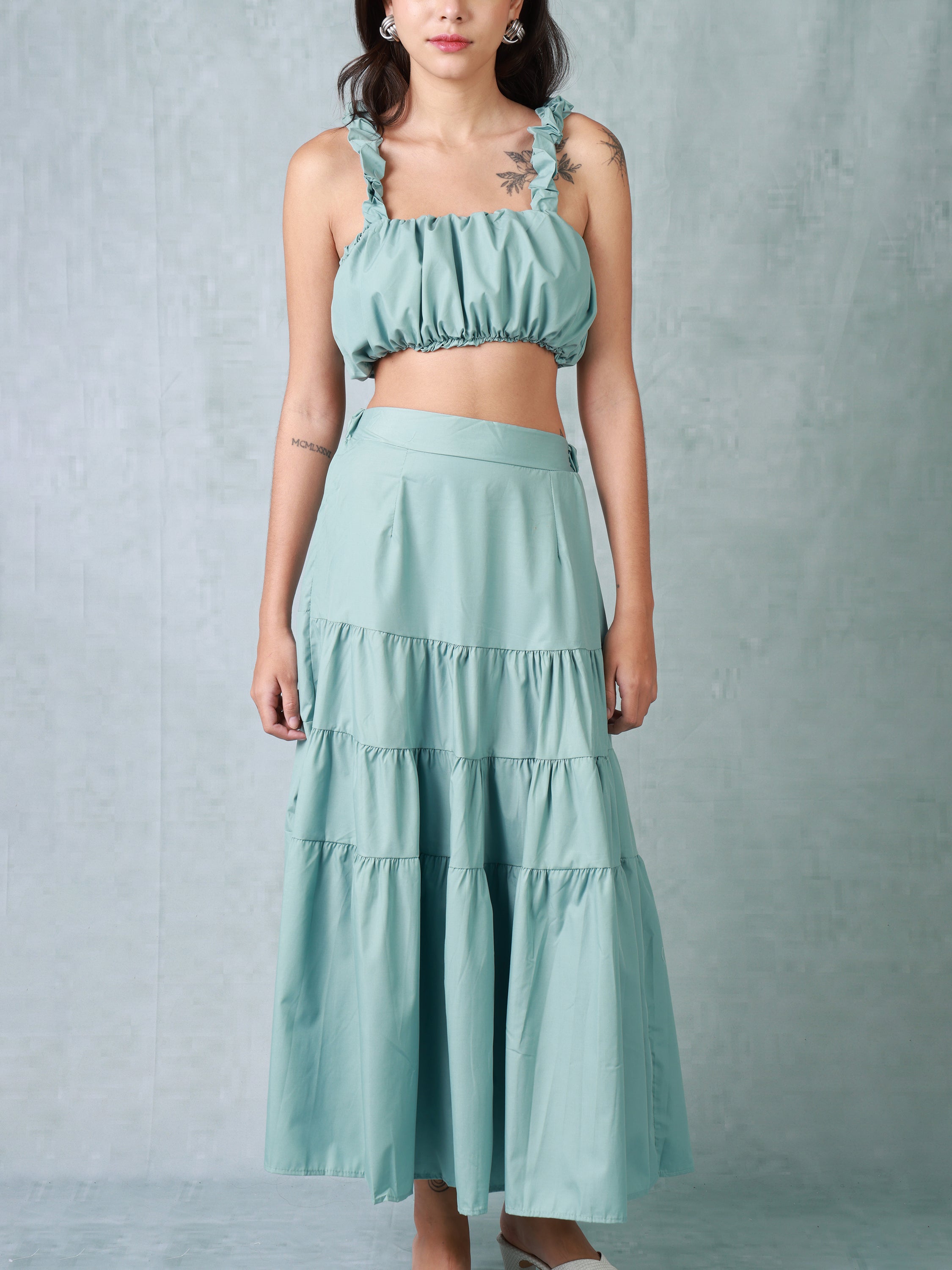 Women Turquoise Fit and Flare Co-ord Set