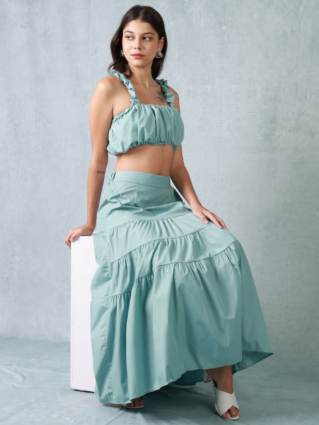 Women Turquoise Fit and Flare Co-ord Set