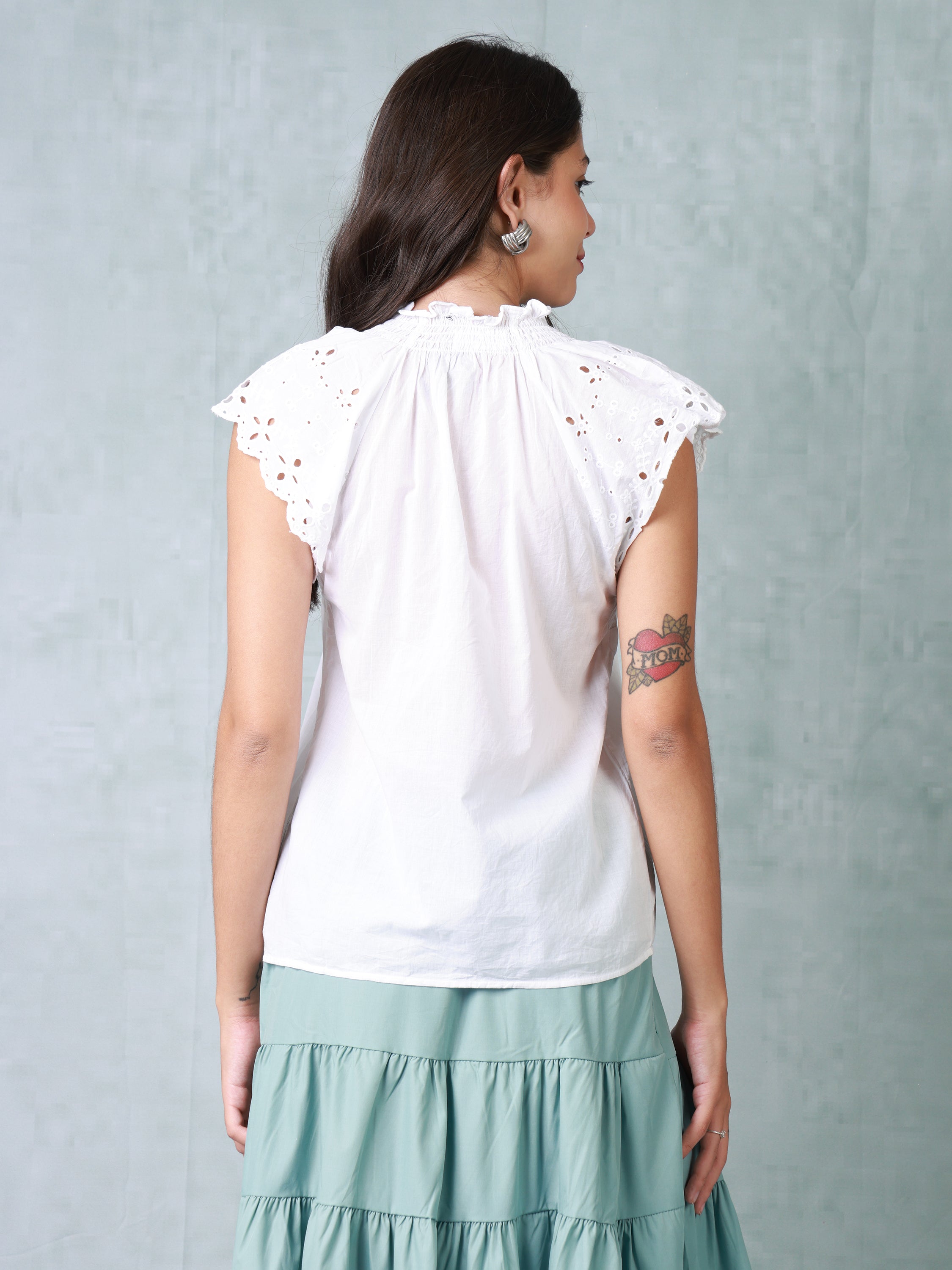 Women White Schiffli Top