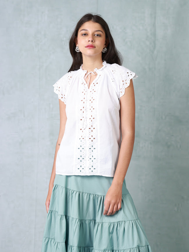 Women White Schiffli Top