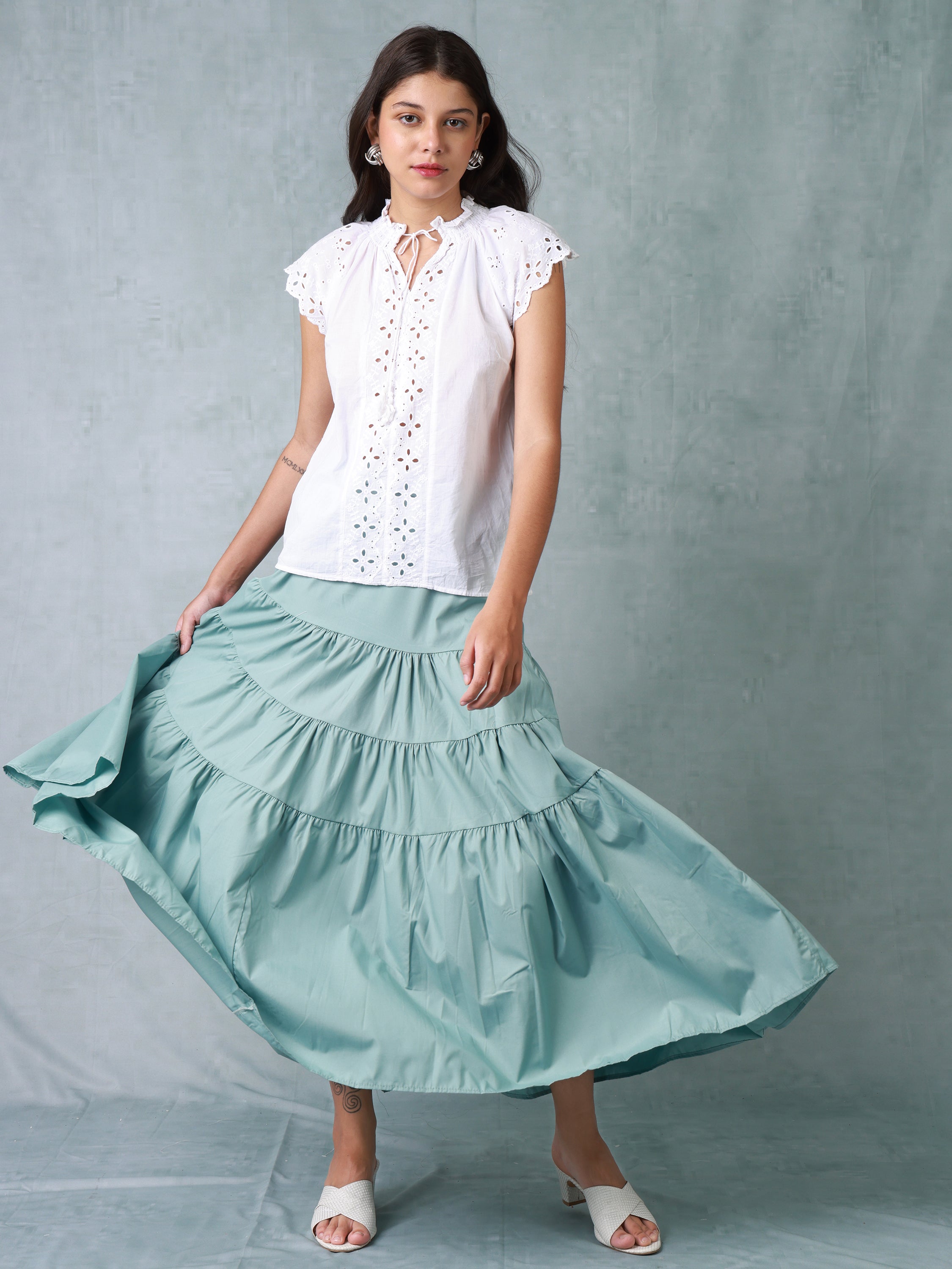 Women White Schiffli Top