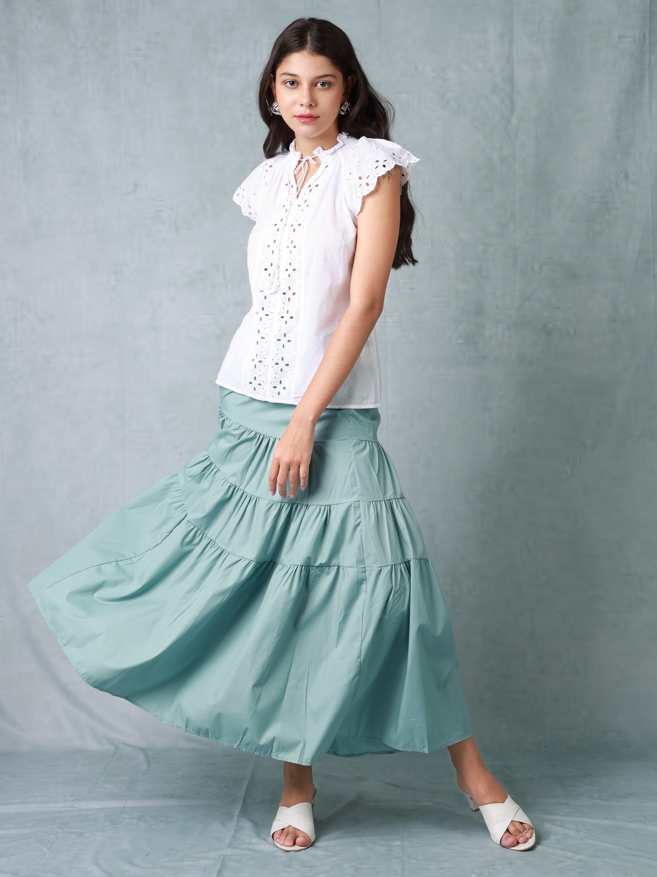 Women White Schiffli Top