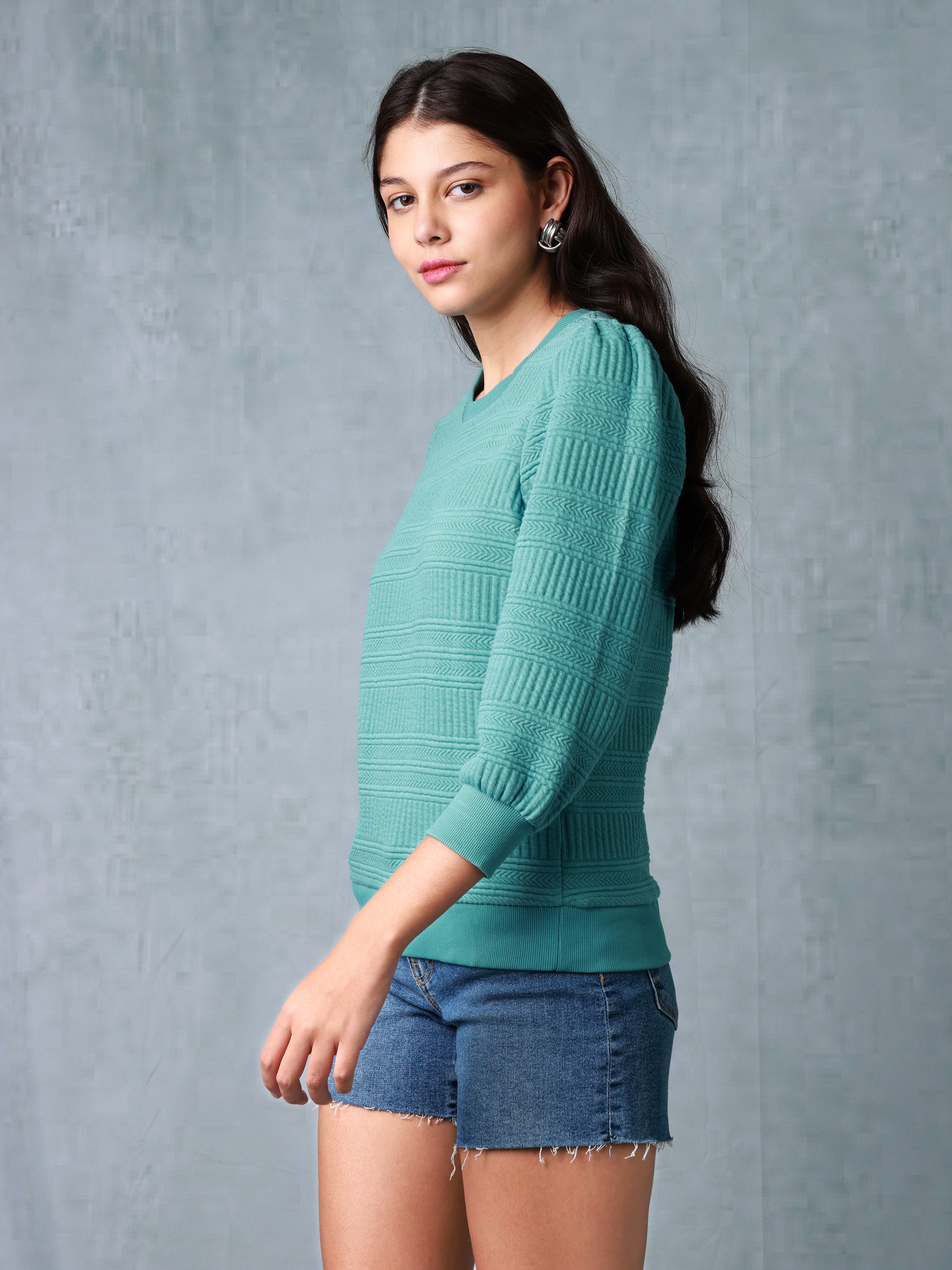 Women Teal Embroidered Top