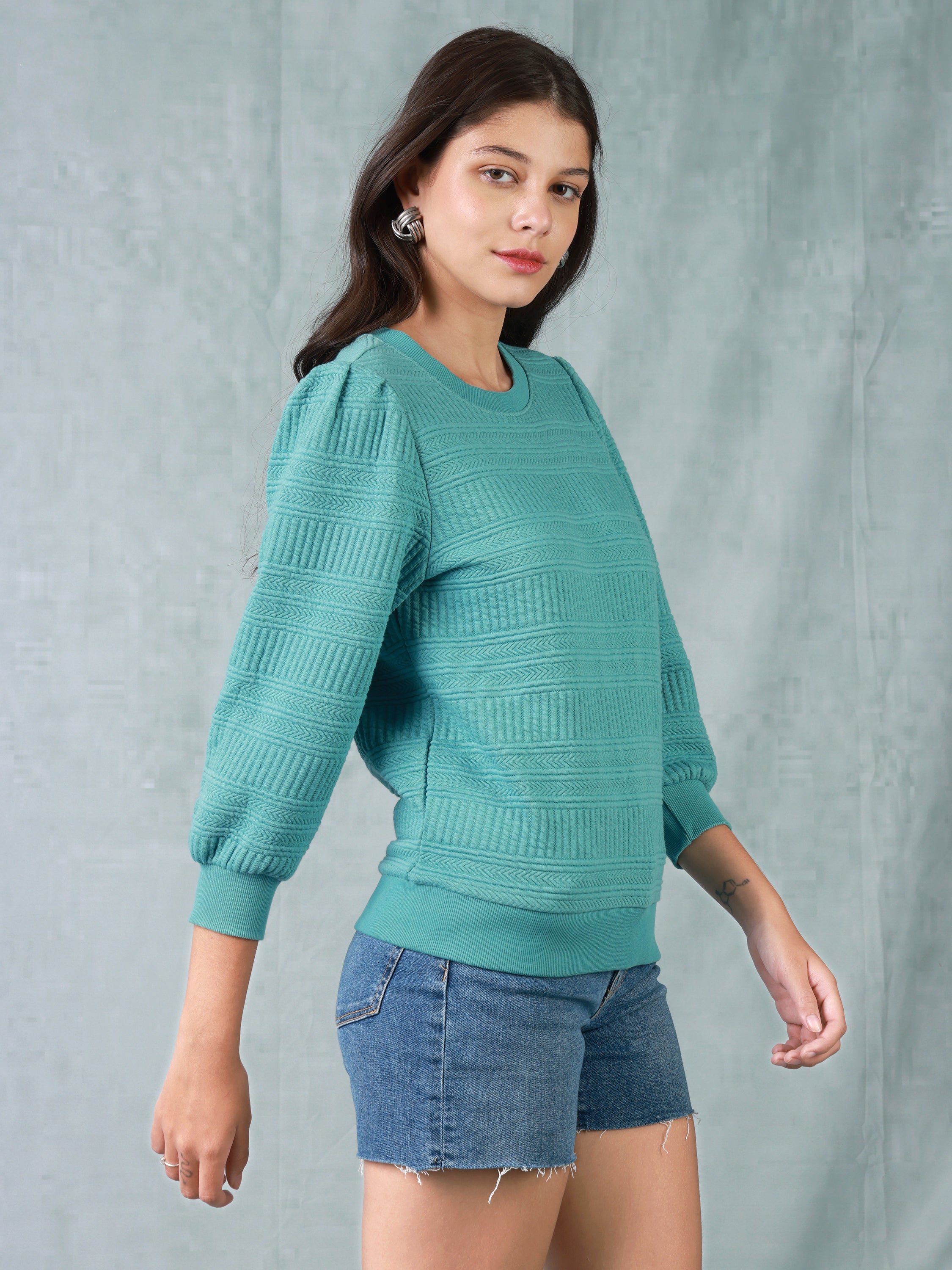 Women Teal Embroidered Top