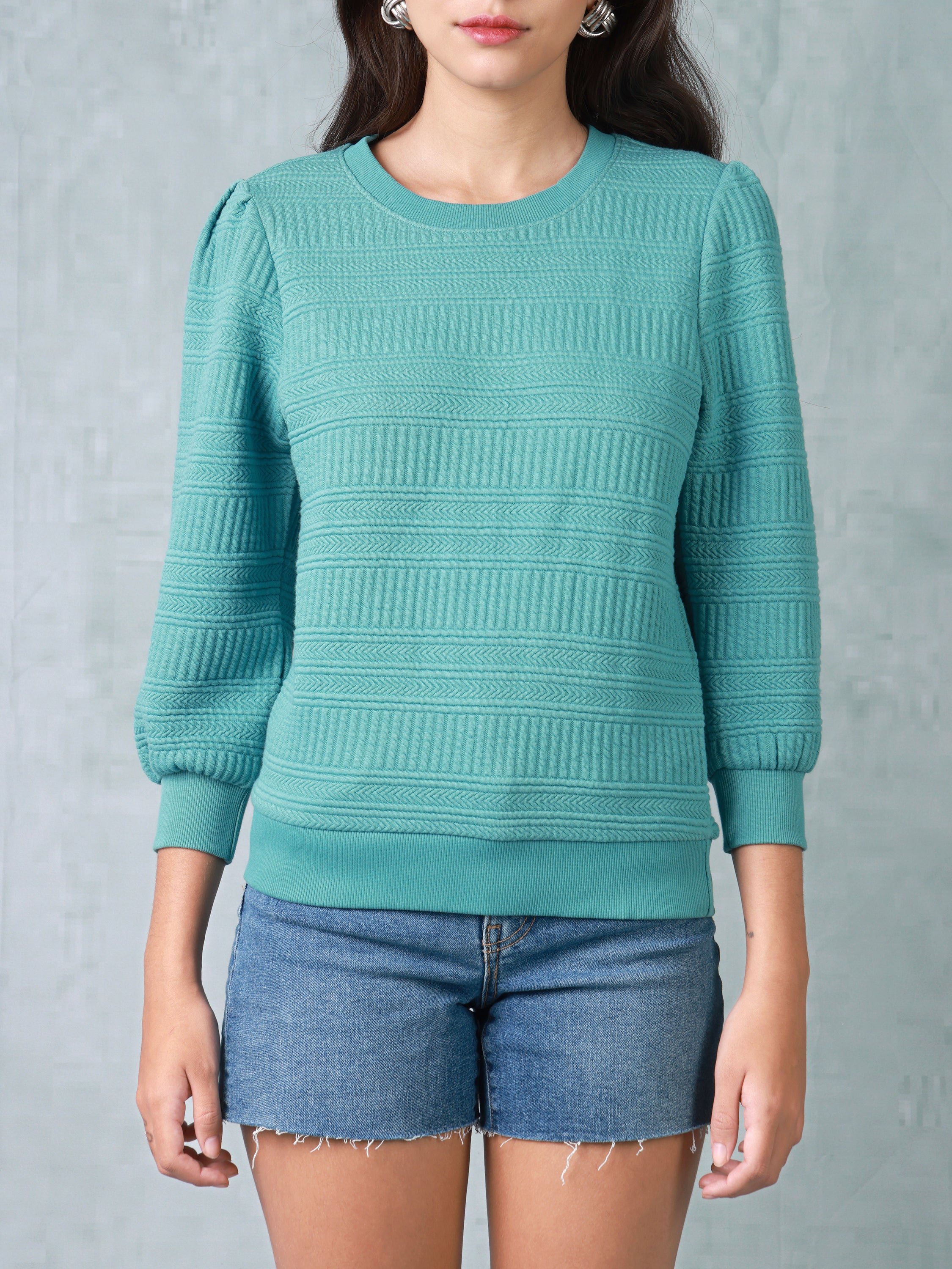 Women Teal Embroidered Top