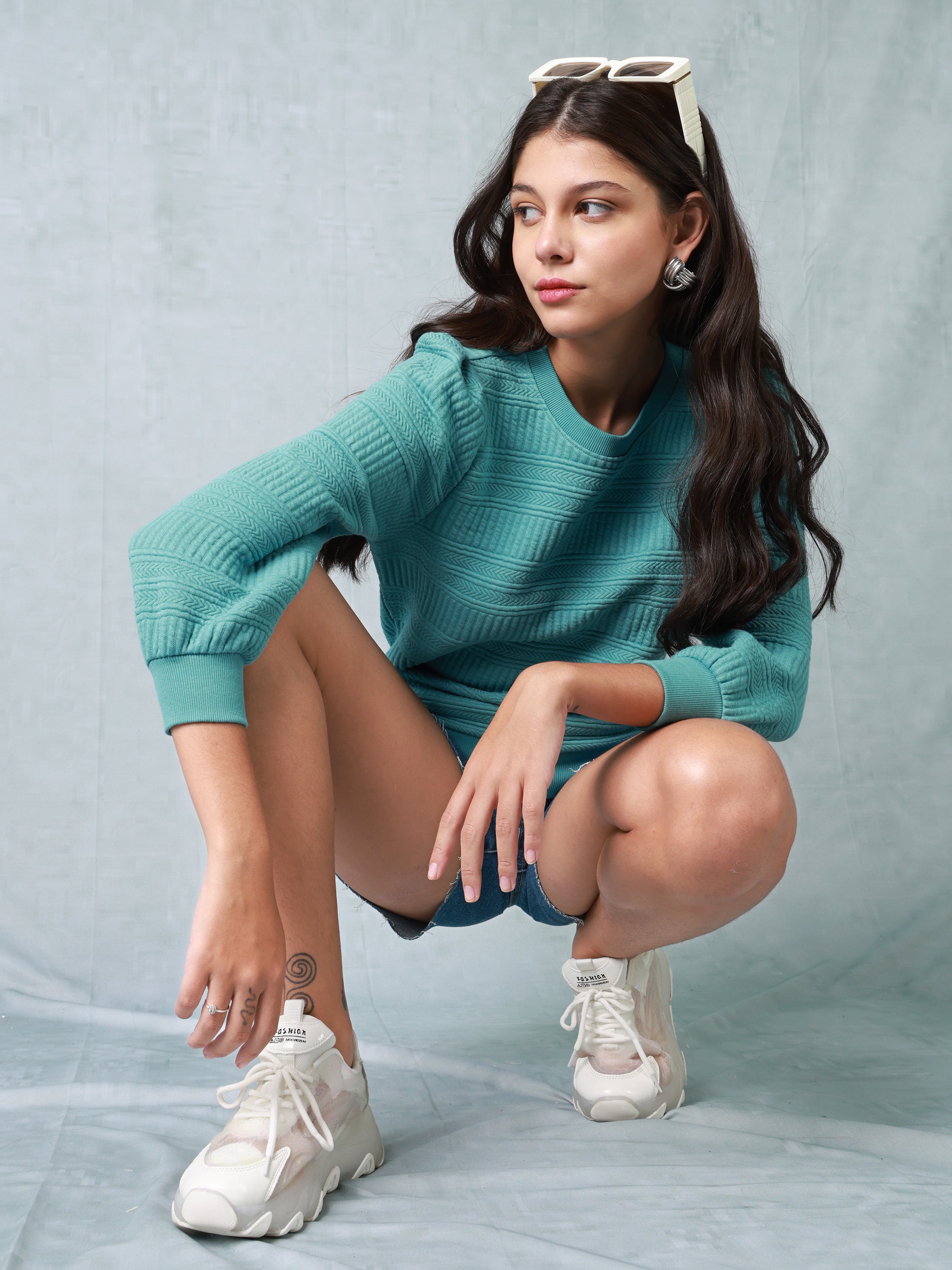 Women Teal Embroidered Top