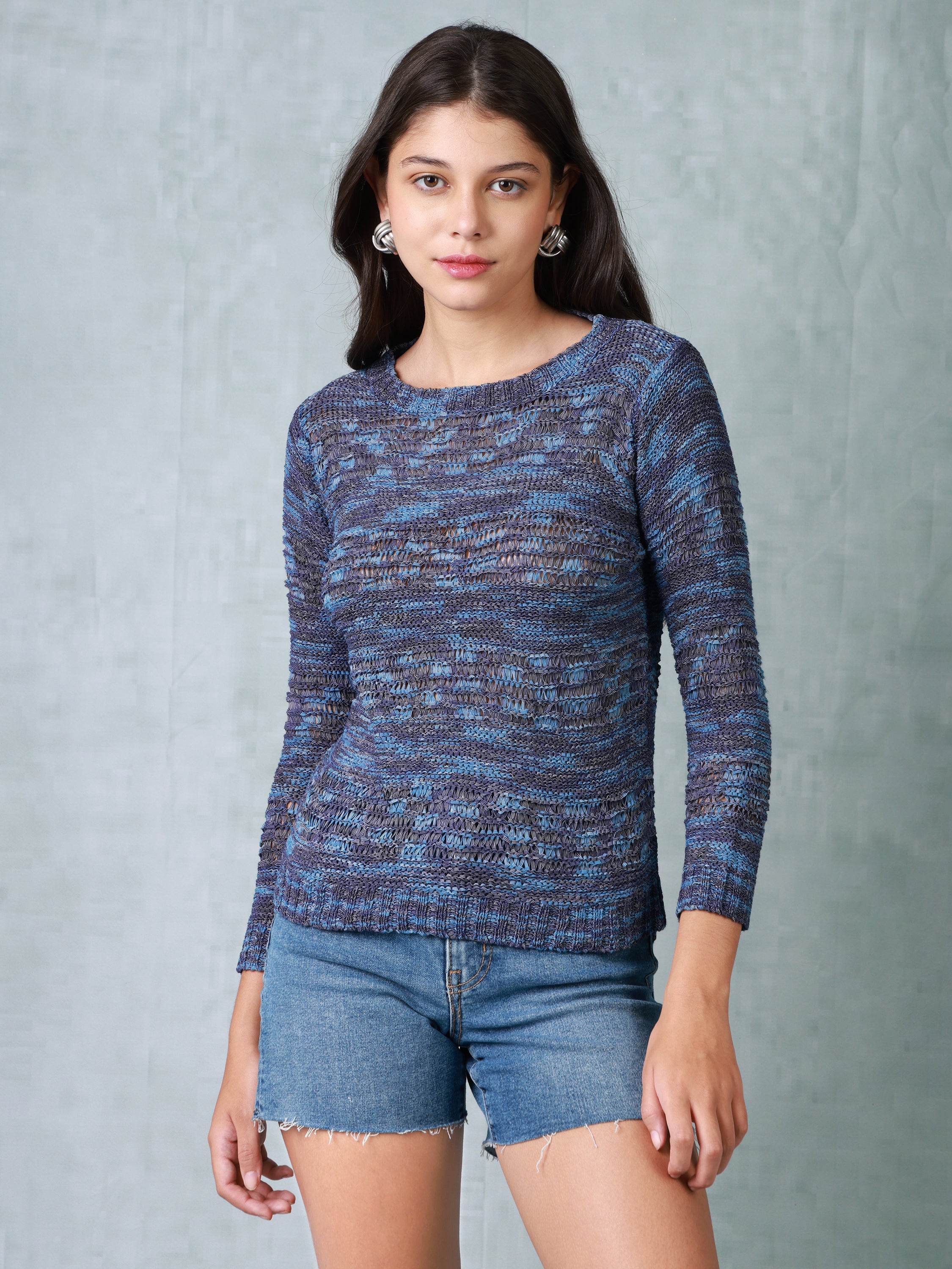 Women Blue Textured Top
