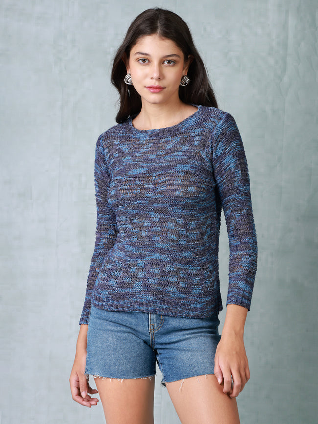 Women Blue Textured Top