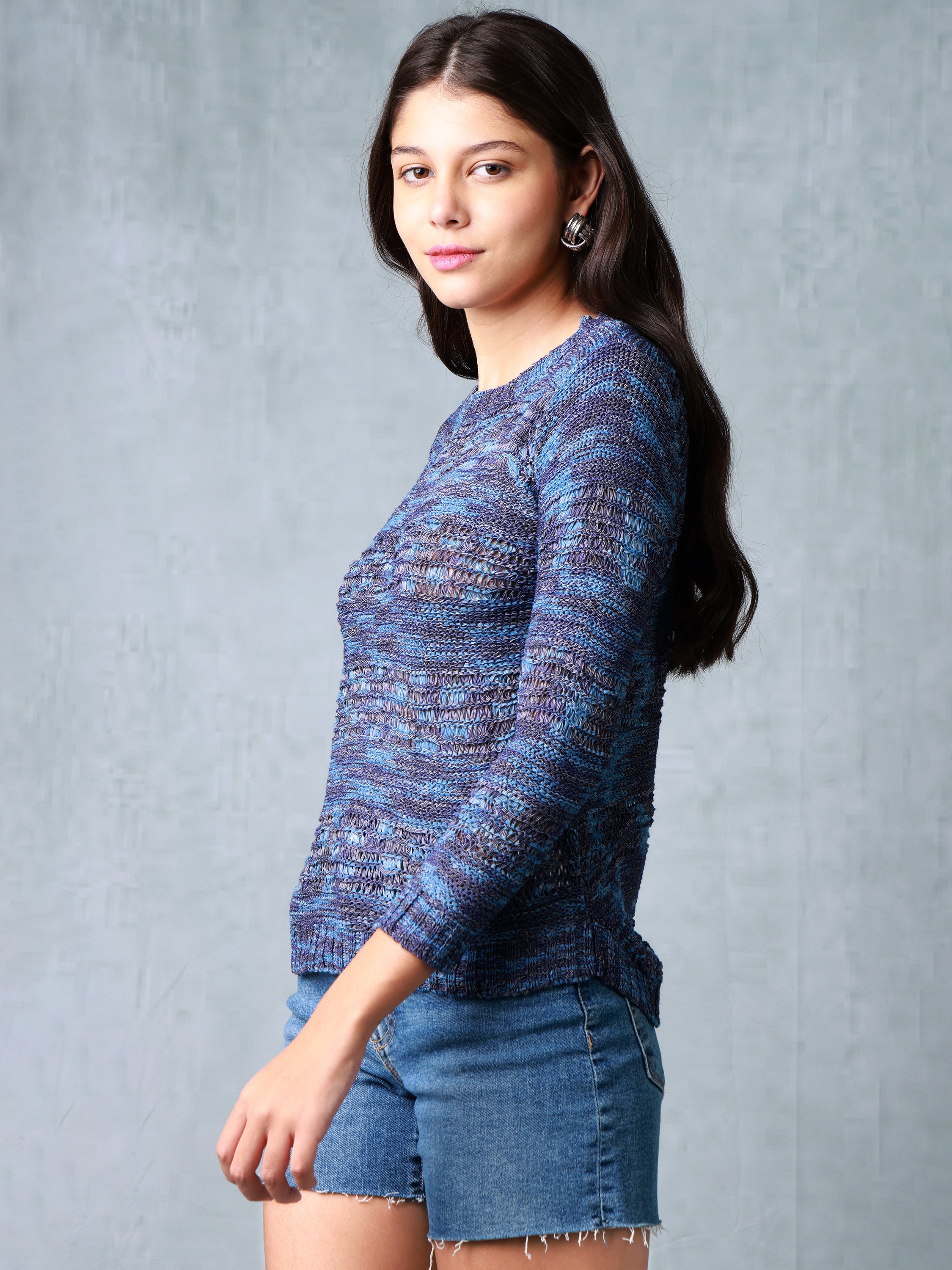 Women Blue Textured Top
