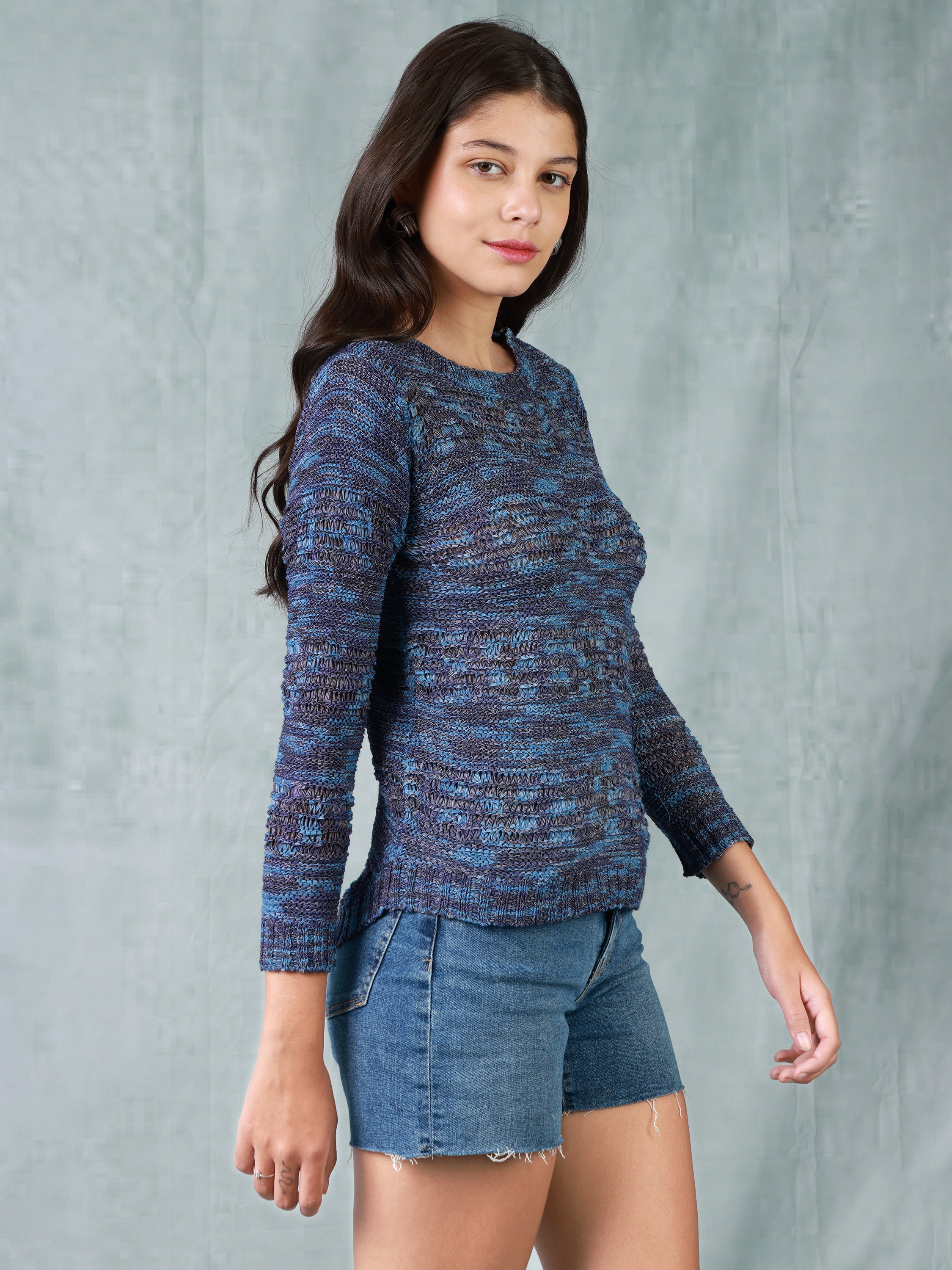 Women Blue Textured Top