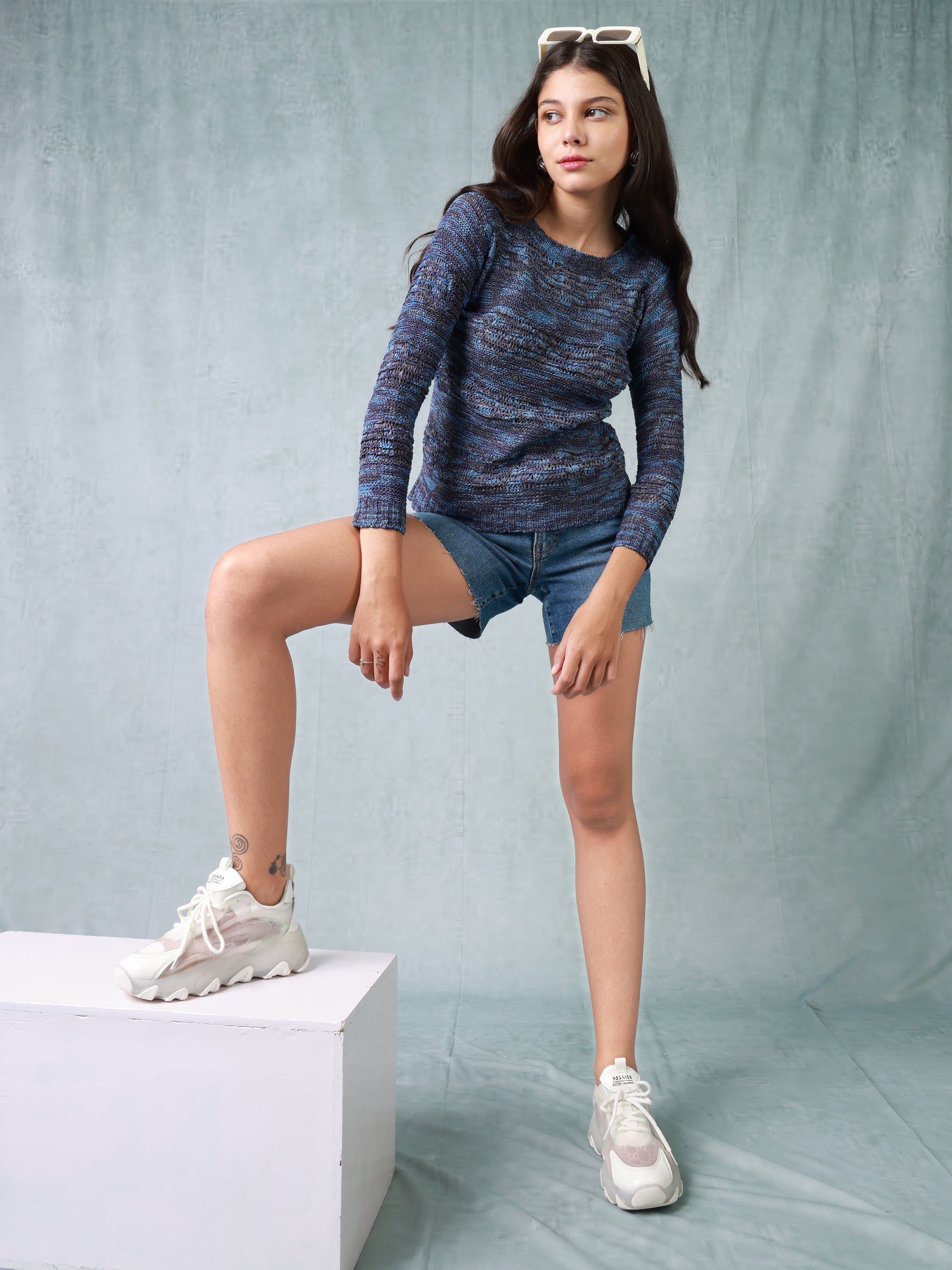 Women Blue Textured Top