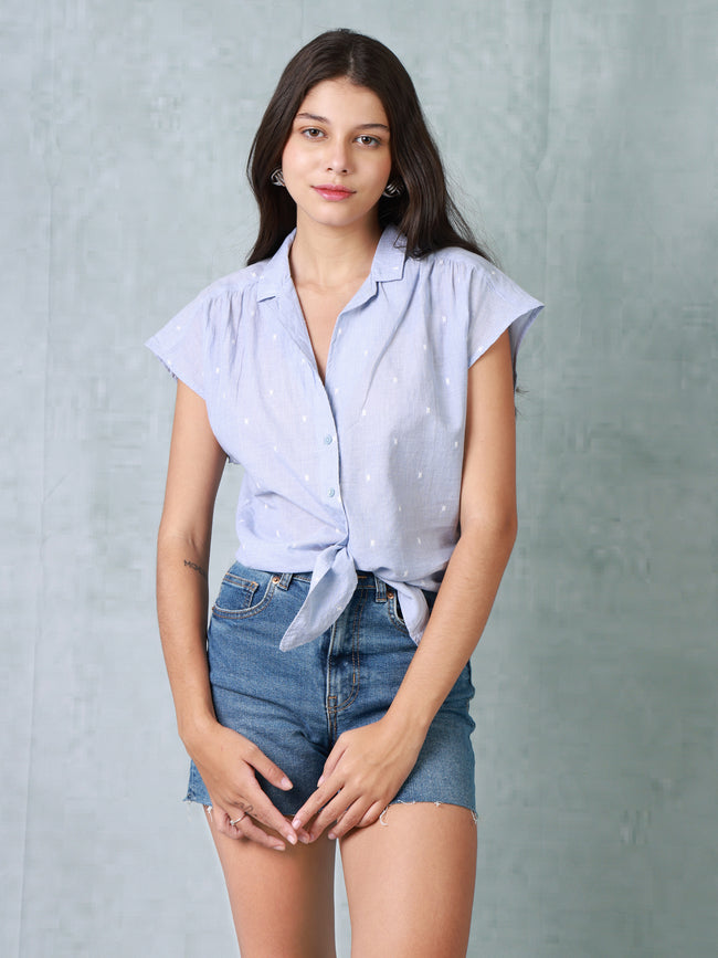 Women Blue Textured Casual Shirt