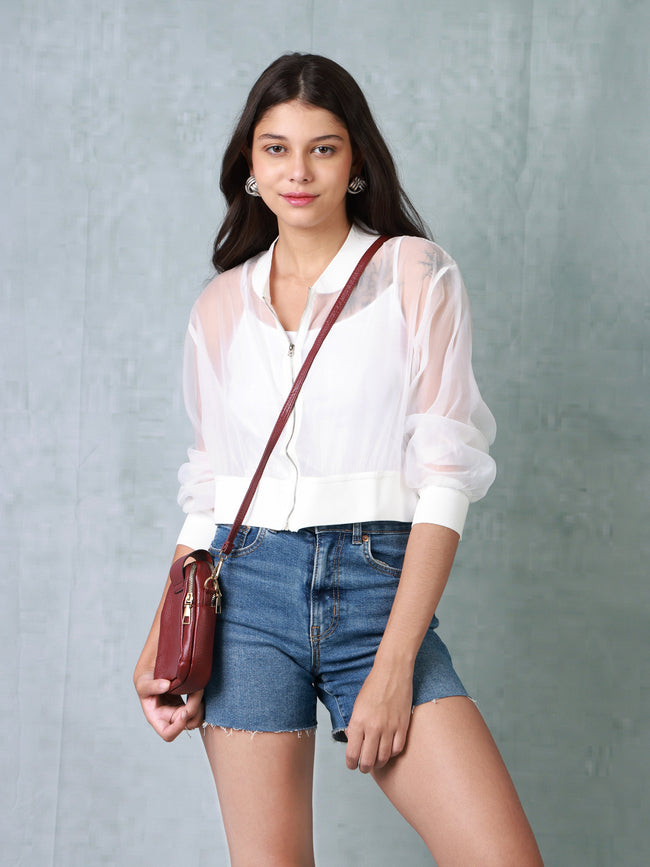 Women White See Through Jacket
