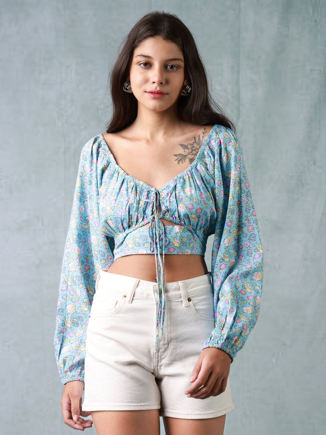 Women Multi Colored Front Tie Crop Top
