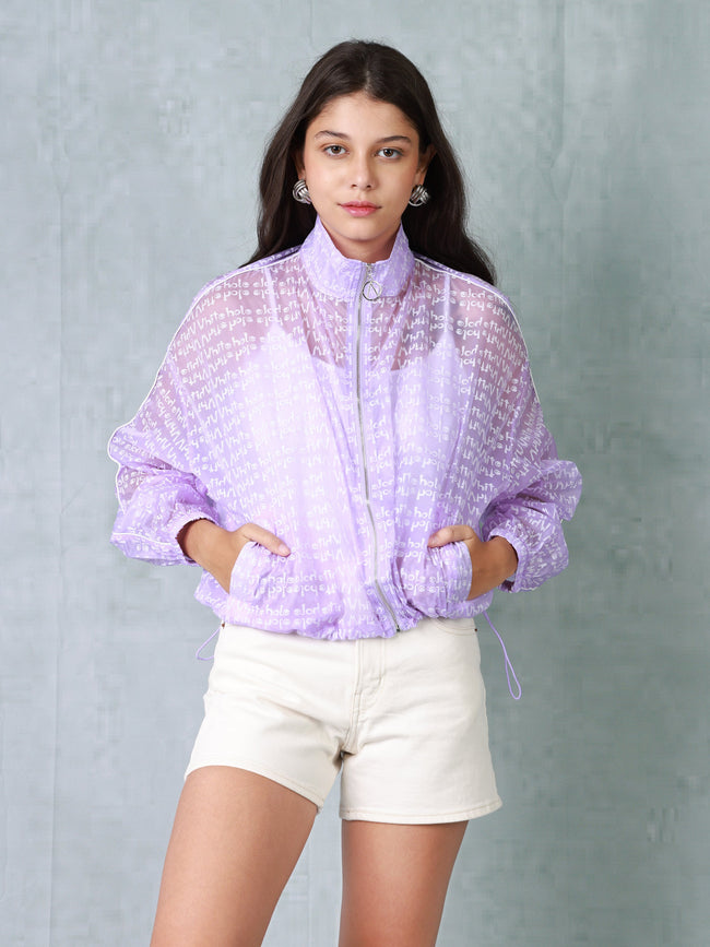 Women Purple Printed Parachute Jacket