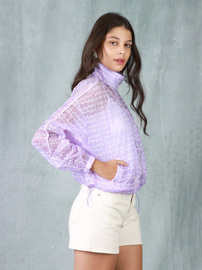 Women Purple Printed Parachute Jacket