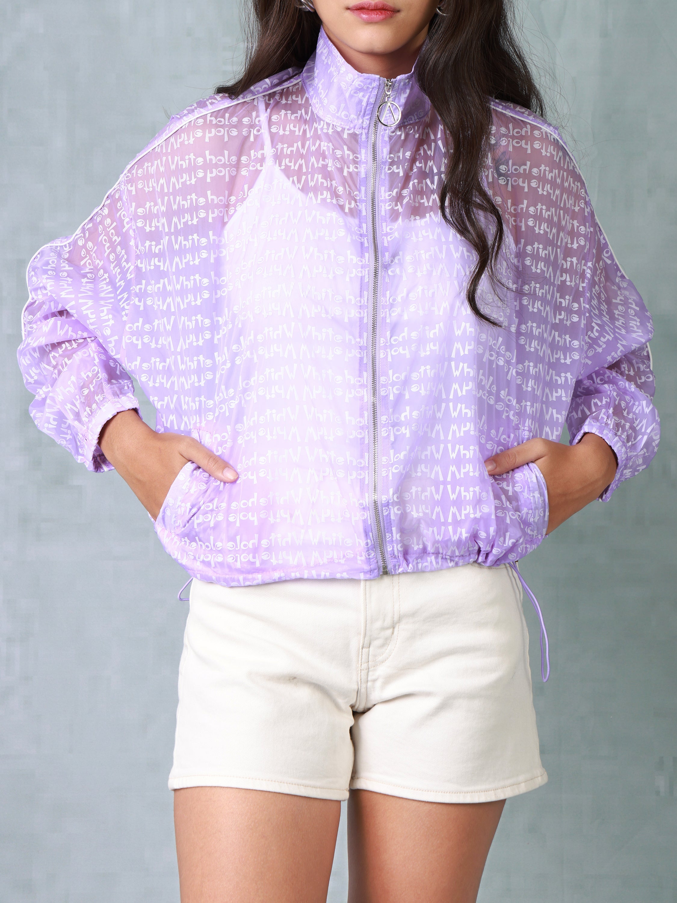 Women Purple Printed Parachute Jacket