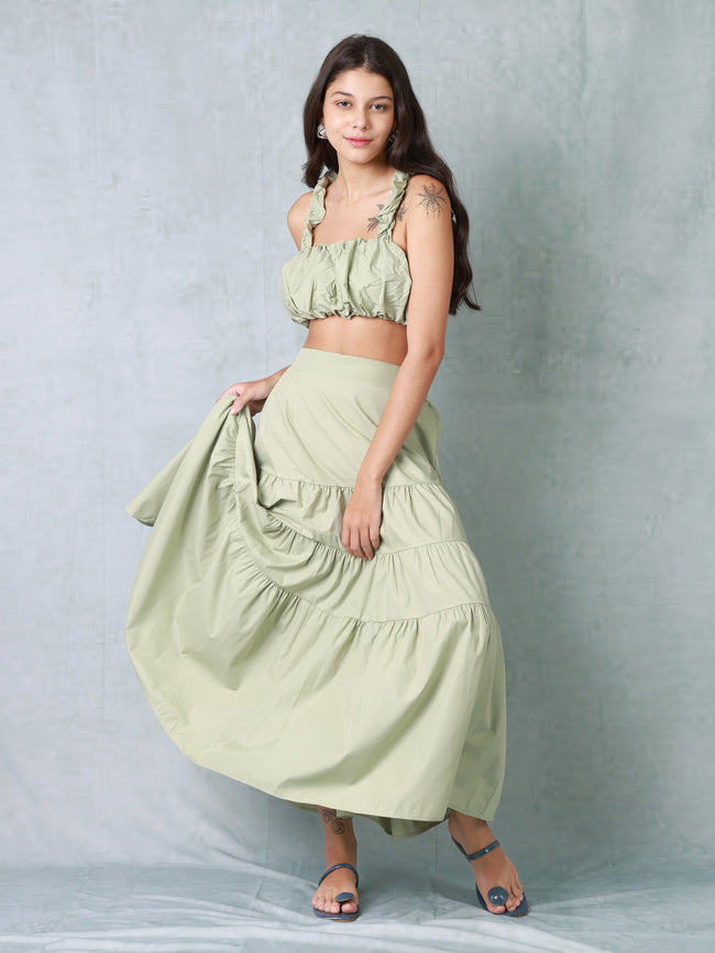 Women Light Olive and Flare Co-ord Set