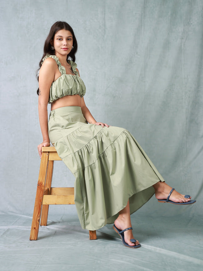 Women Light Olive and Flare Co-ord Set