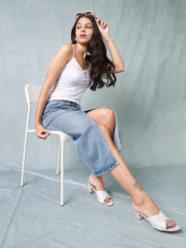 Women Blue Regular Fit Denim Skirt