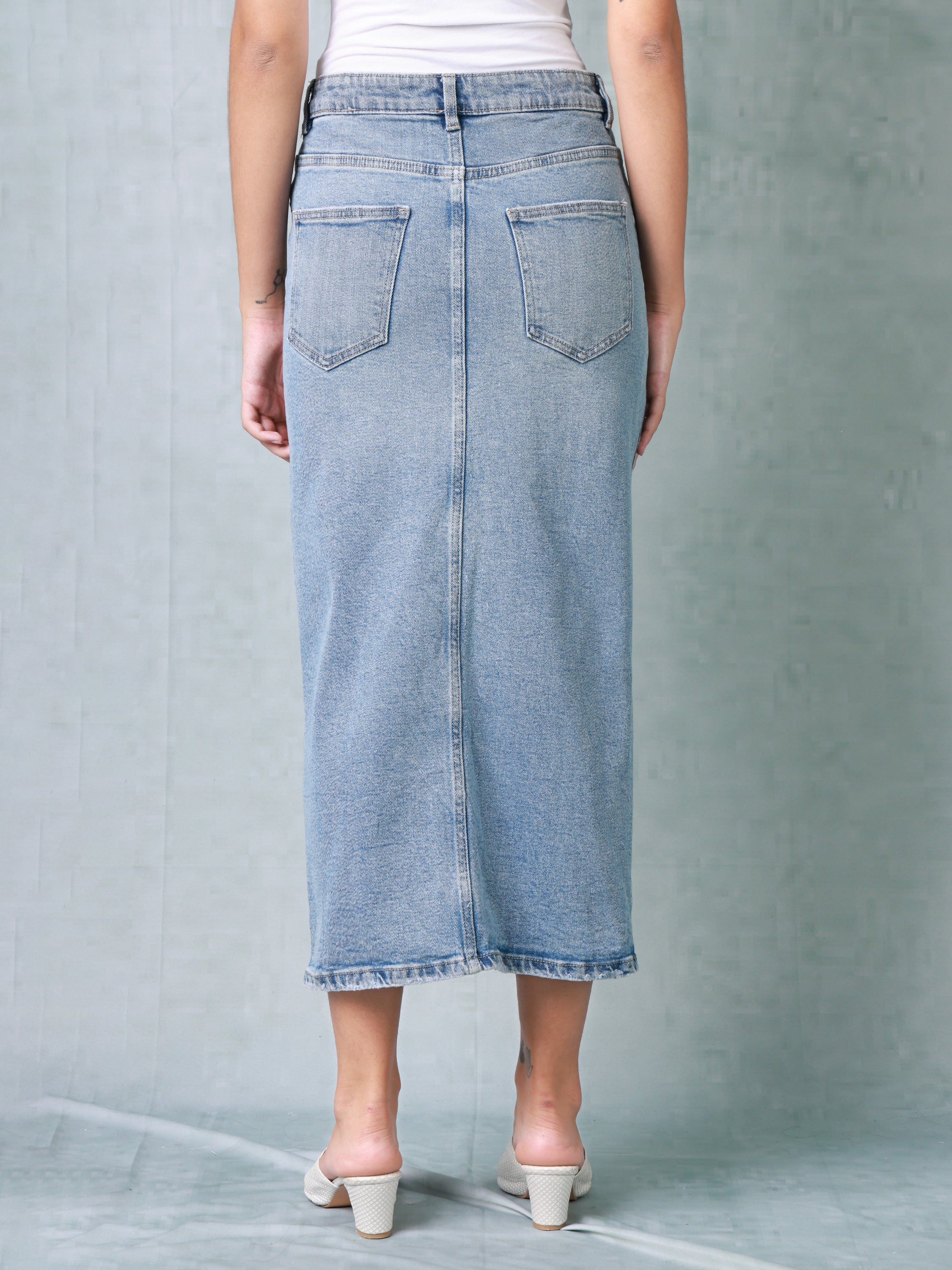 Women Blue Regular Fit Denim Skirt
