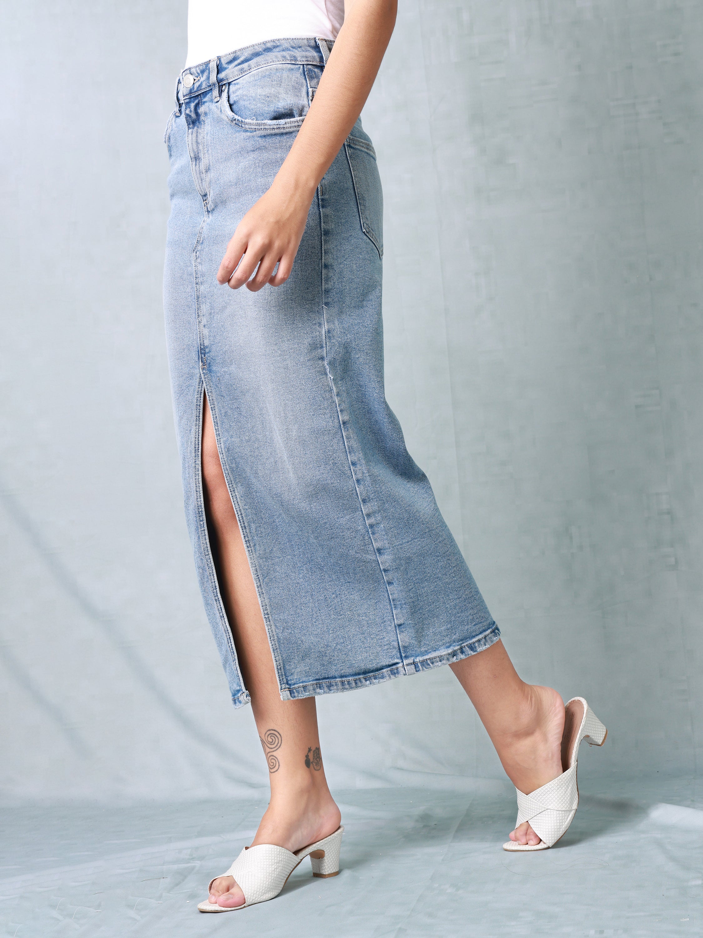 Women Blue Regular Fit Denim Skirt