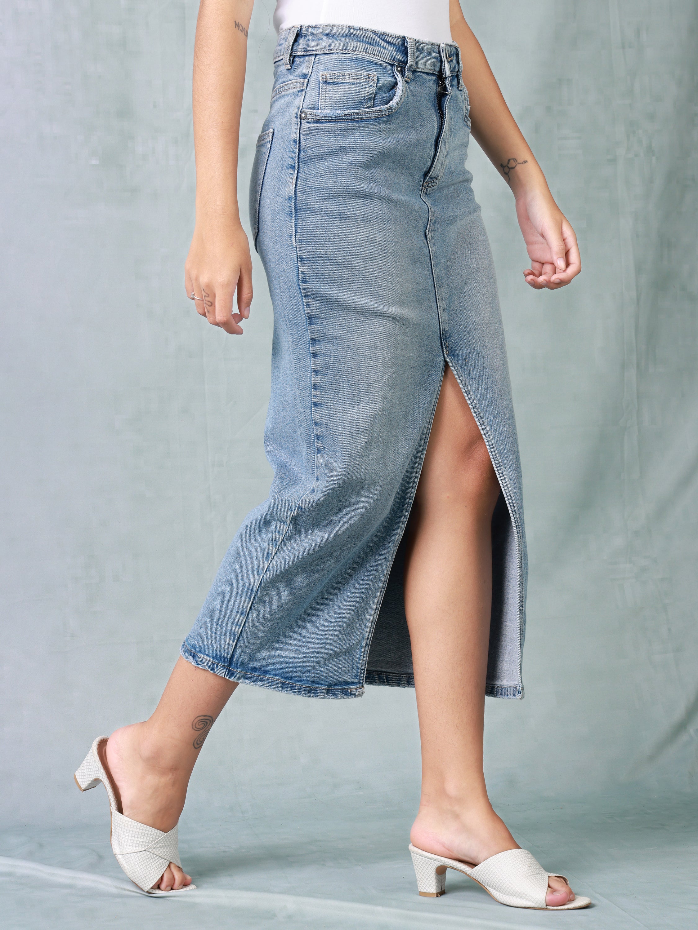 Women Blue Regular Fit Denim Skirt