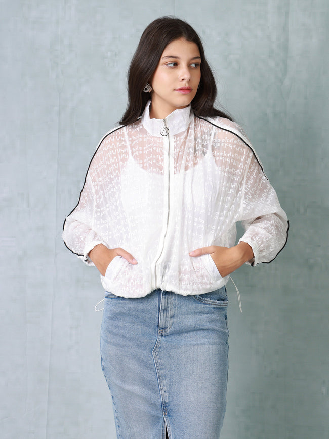 Women White Printed Parachute Jacket
